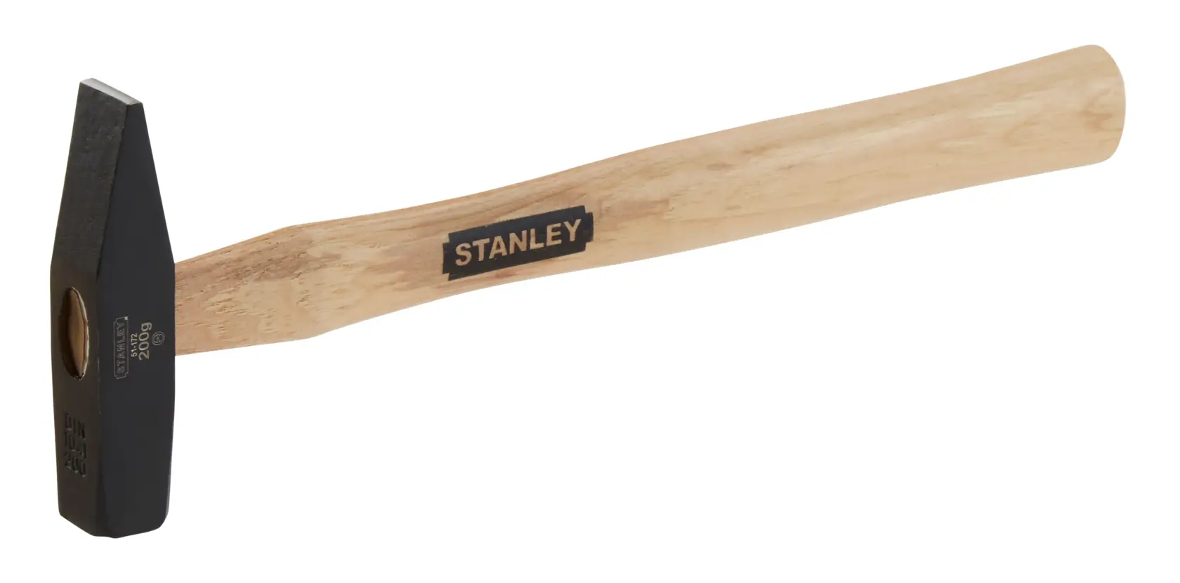 STANLEY 1-51-172 hammer with wooden handle, side angle on white background.