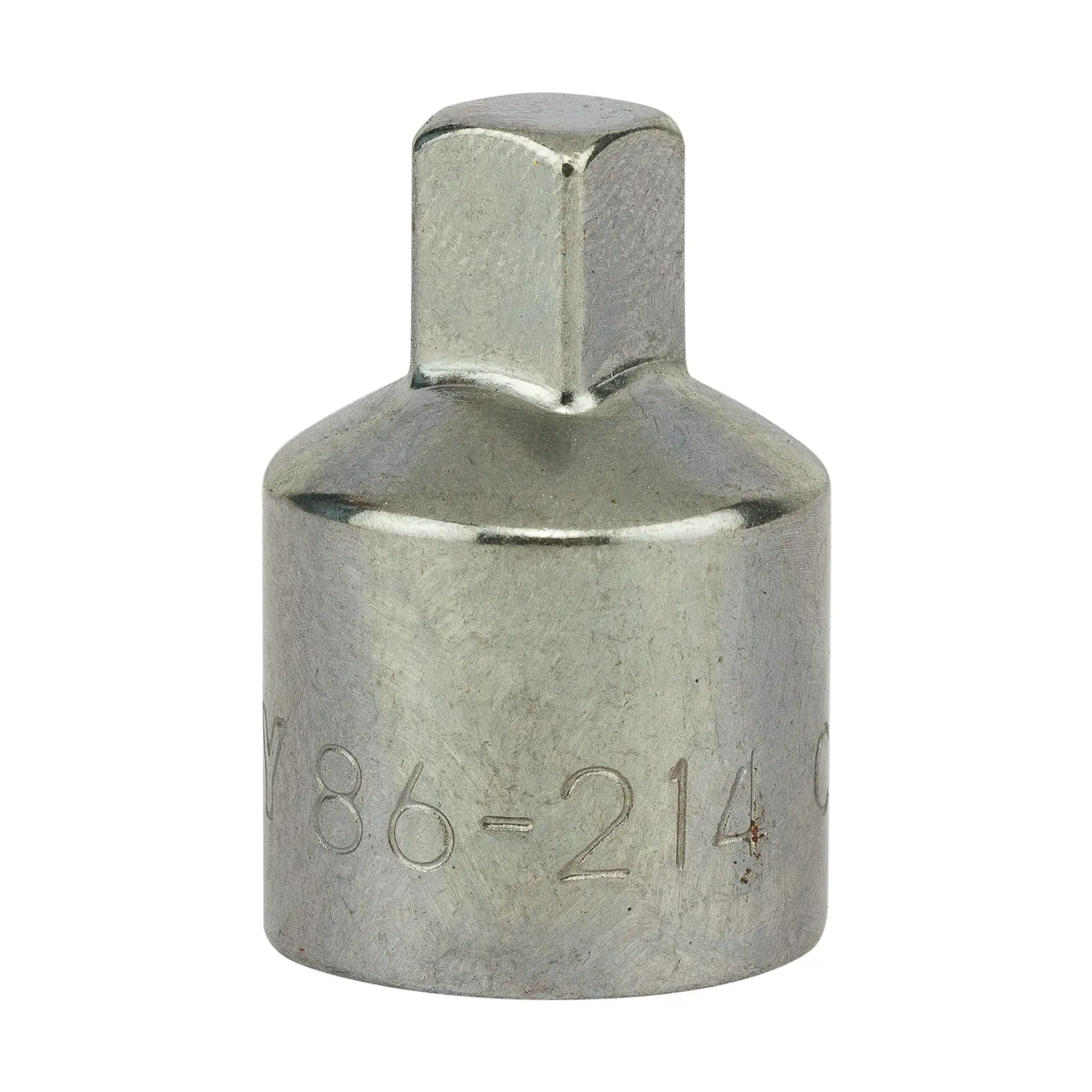 Metal socket adapter tool with engraved numbers, used for connecting different tool sizes.
