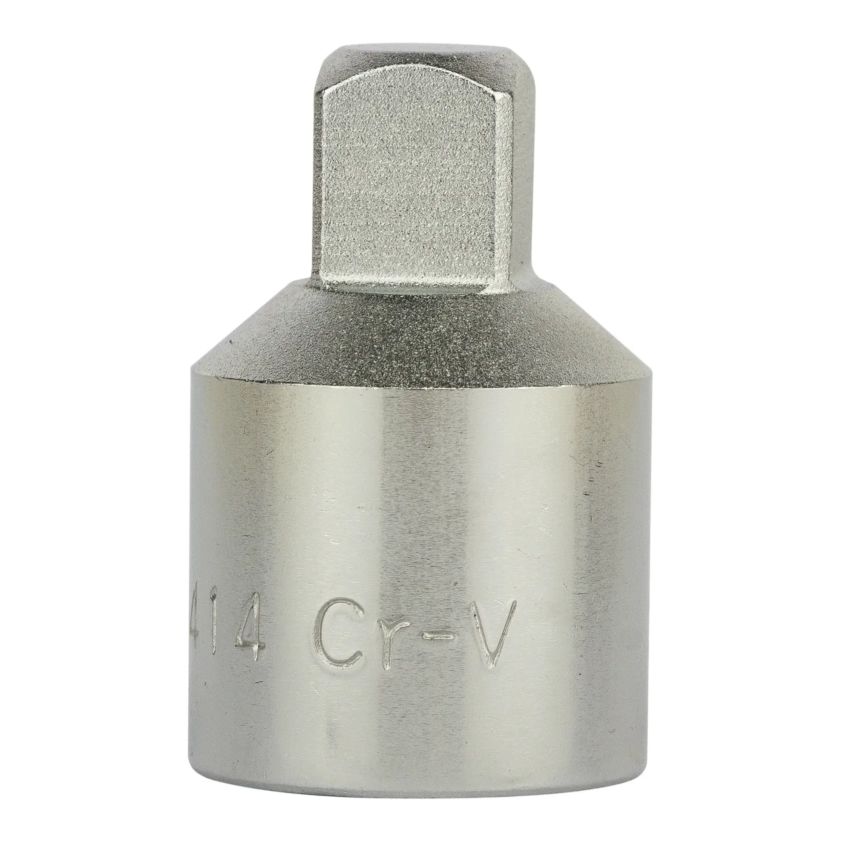 Stanley socket adapter, metallic finish, engraved Cr-V marking, used for connecting sockets and tools.