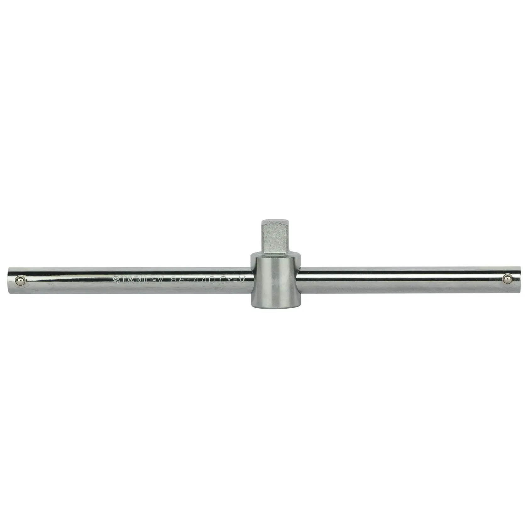 Stanley T-shaped socket wrench in silver metal, used for tightening or loosening bolts.