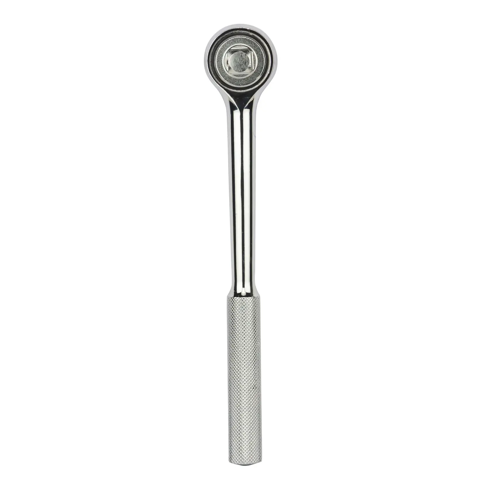 STANLEY 1-87-720 ratchet wrench, silver metal, knurled handle, front angle on white background.