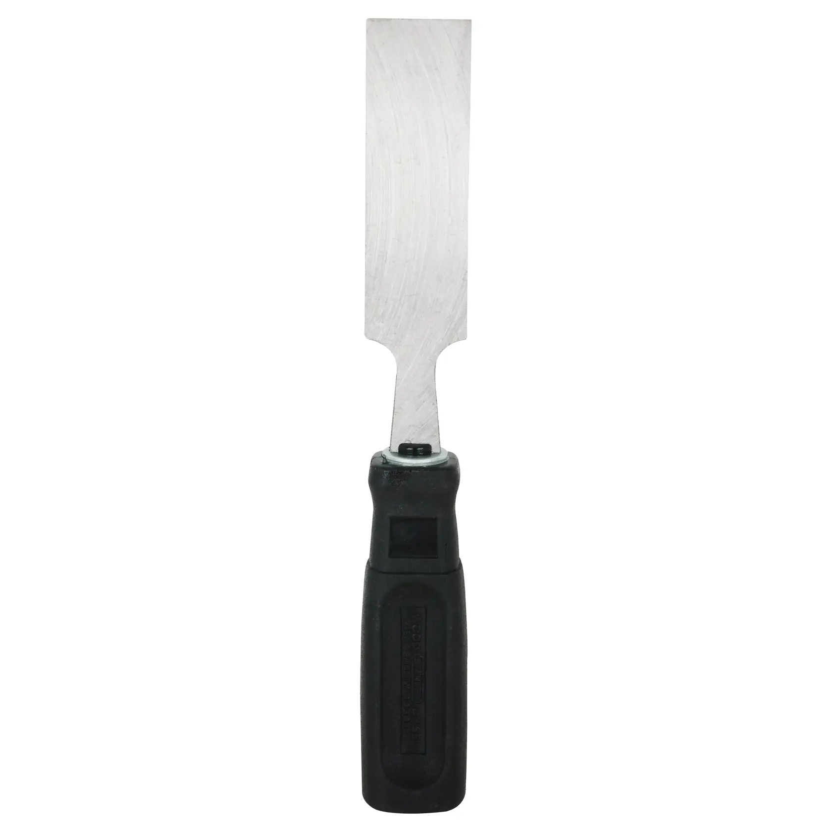 Stanley wood chisel with a black handle and flat blade, suitable for woodworking and carving tasks.