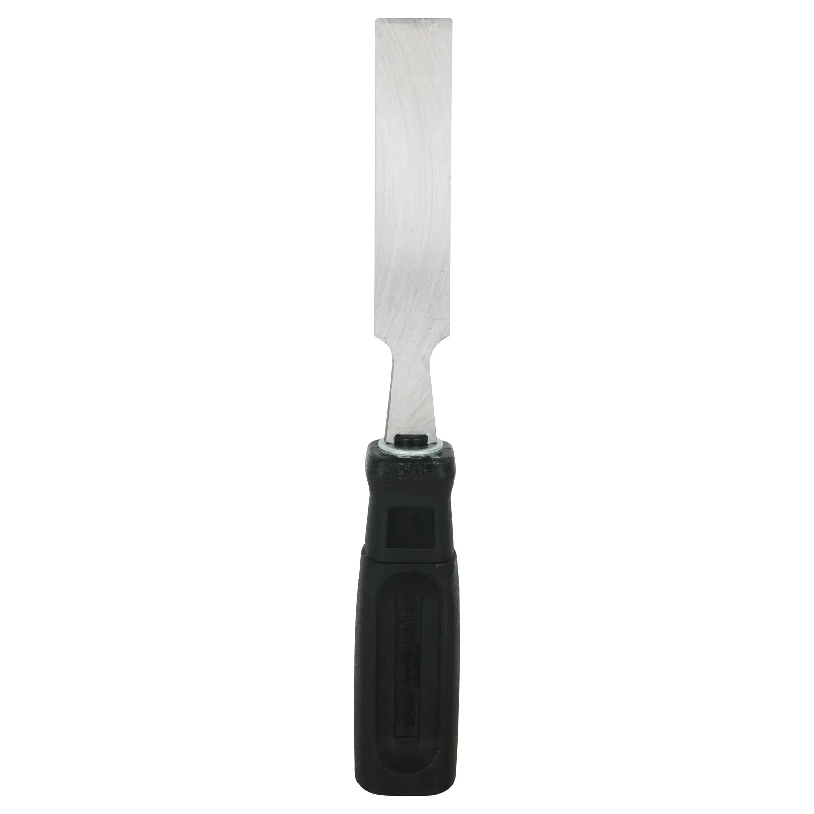 Stanley chisel with a black handle and straight steel blade, suitable for woodworking or carpentry tasks.