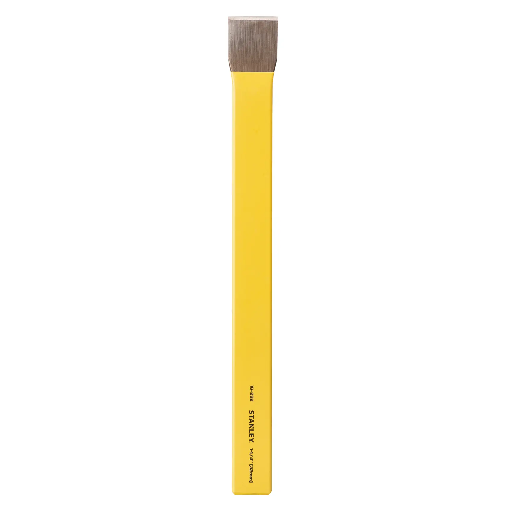 STANLEY 4-18-292 flat chisel with yellow handle, photographed from the front on white background.