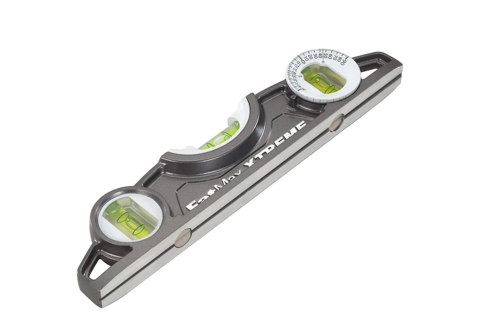 STANLEY 43-609I photography, magnetic level tool with three bubble vials, angled view on white background.