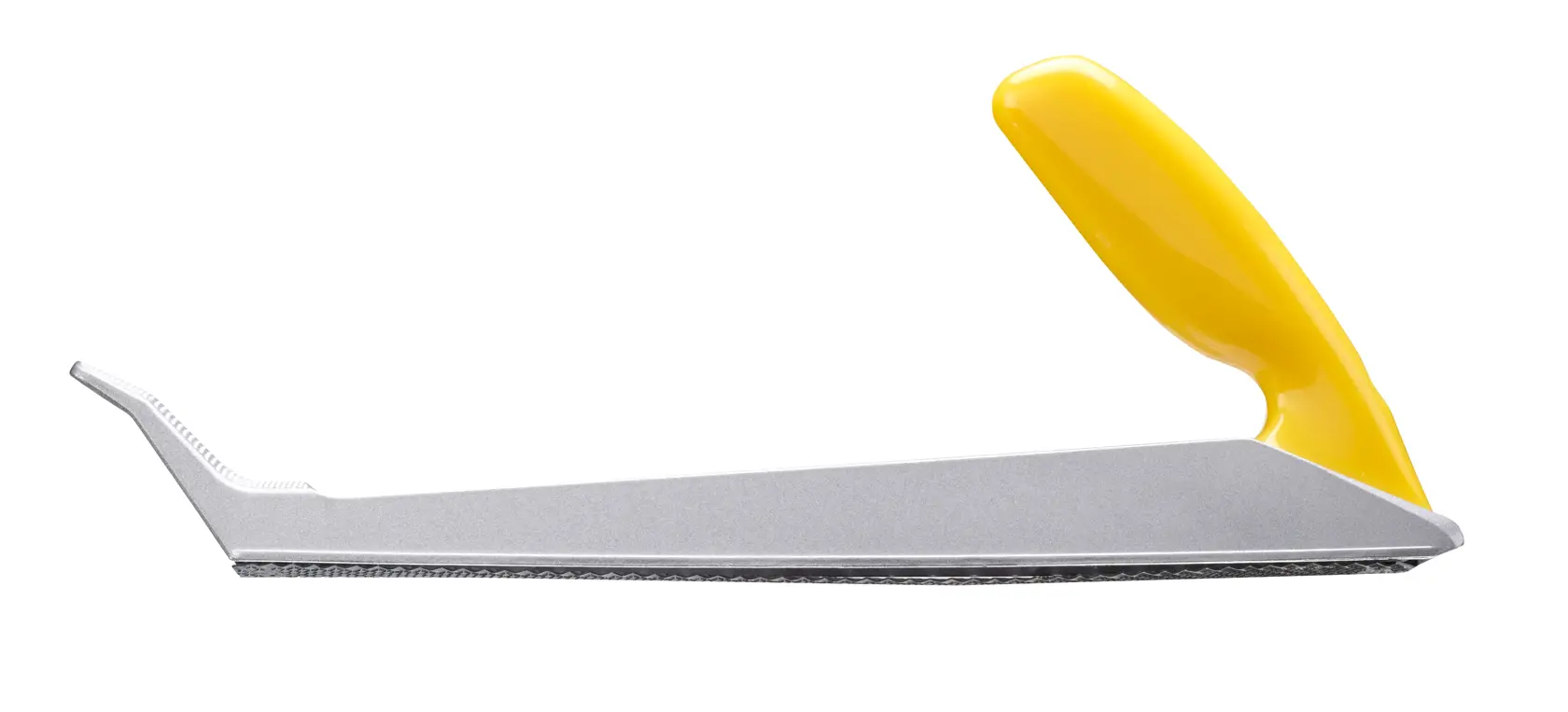 Stanley surform tool with a yellow handle and a flat metal blade for shaping and smoothing materials.