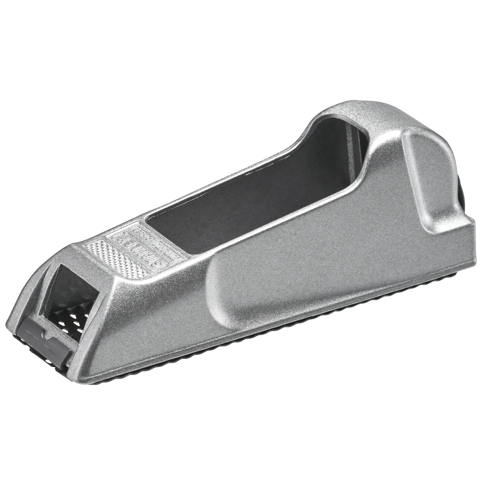 STANLEY 5-21-399 surform plane, silver metal, side angle on white background.