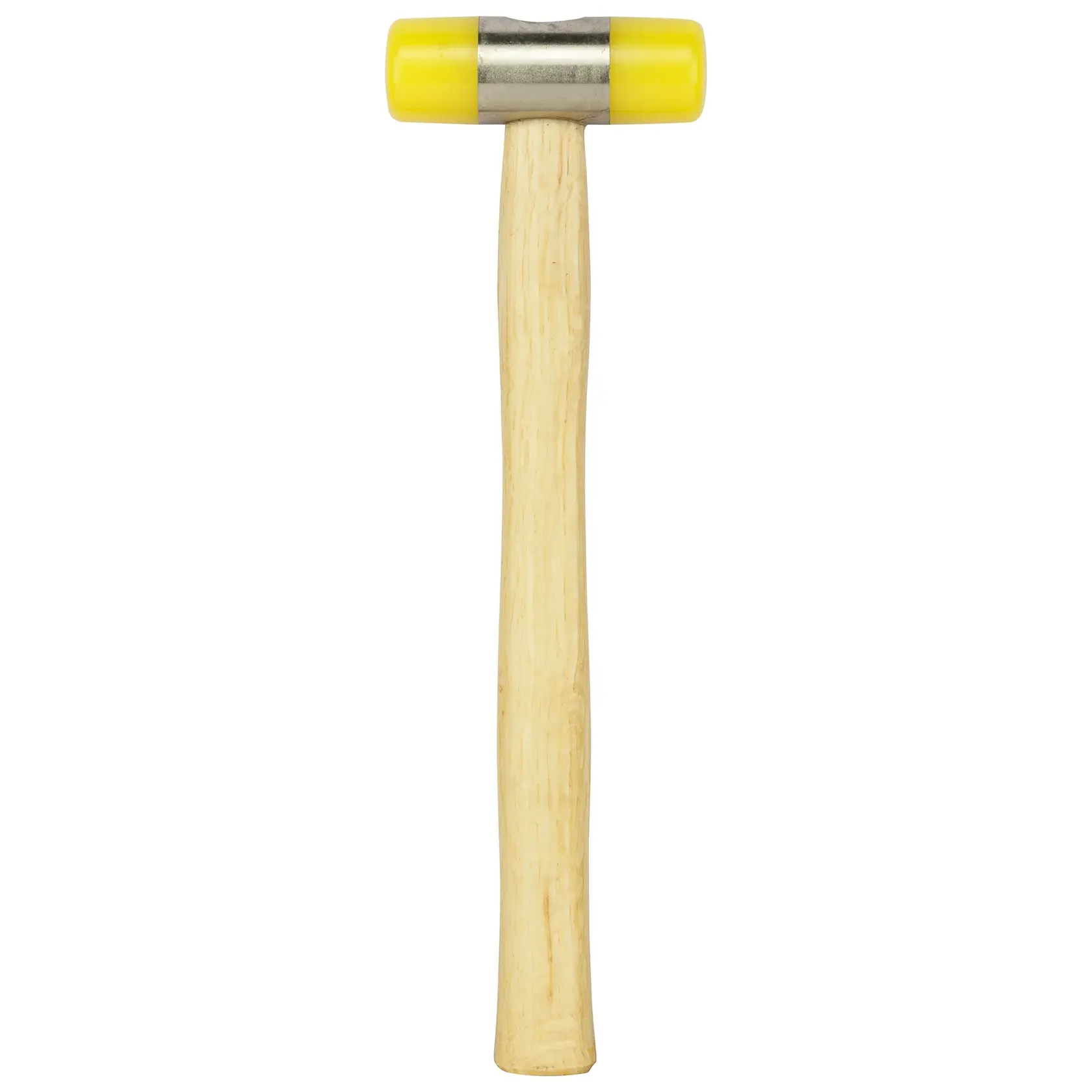 Stanley hammer with a wooden handle and yellow dual-head for soft striking tasks.