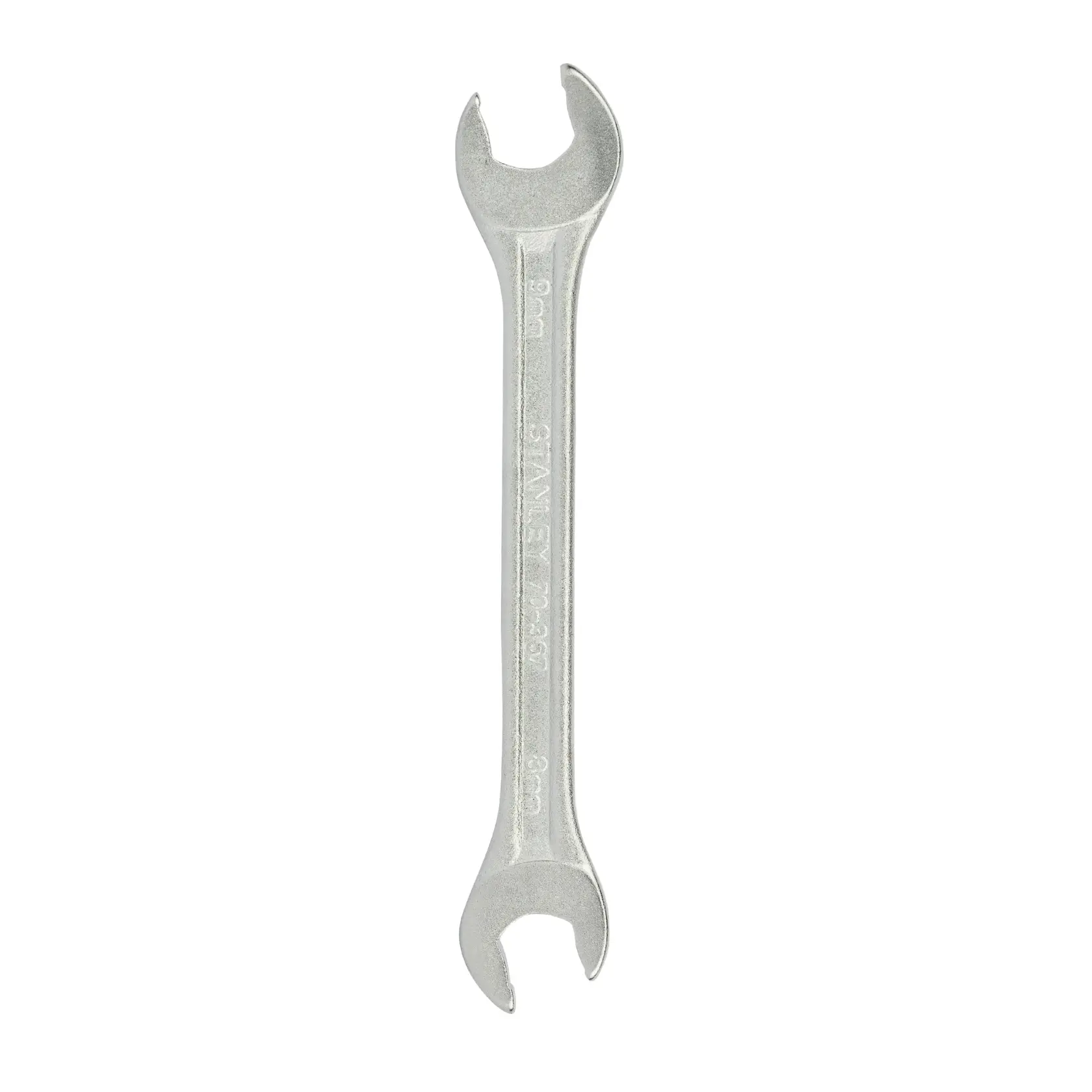 STANLEY 70-367E double open-end wrench, silver color, front angle on white background.