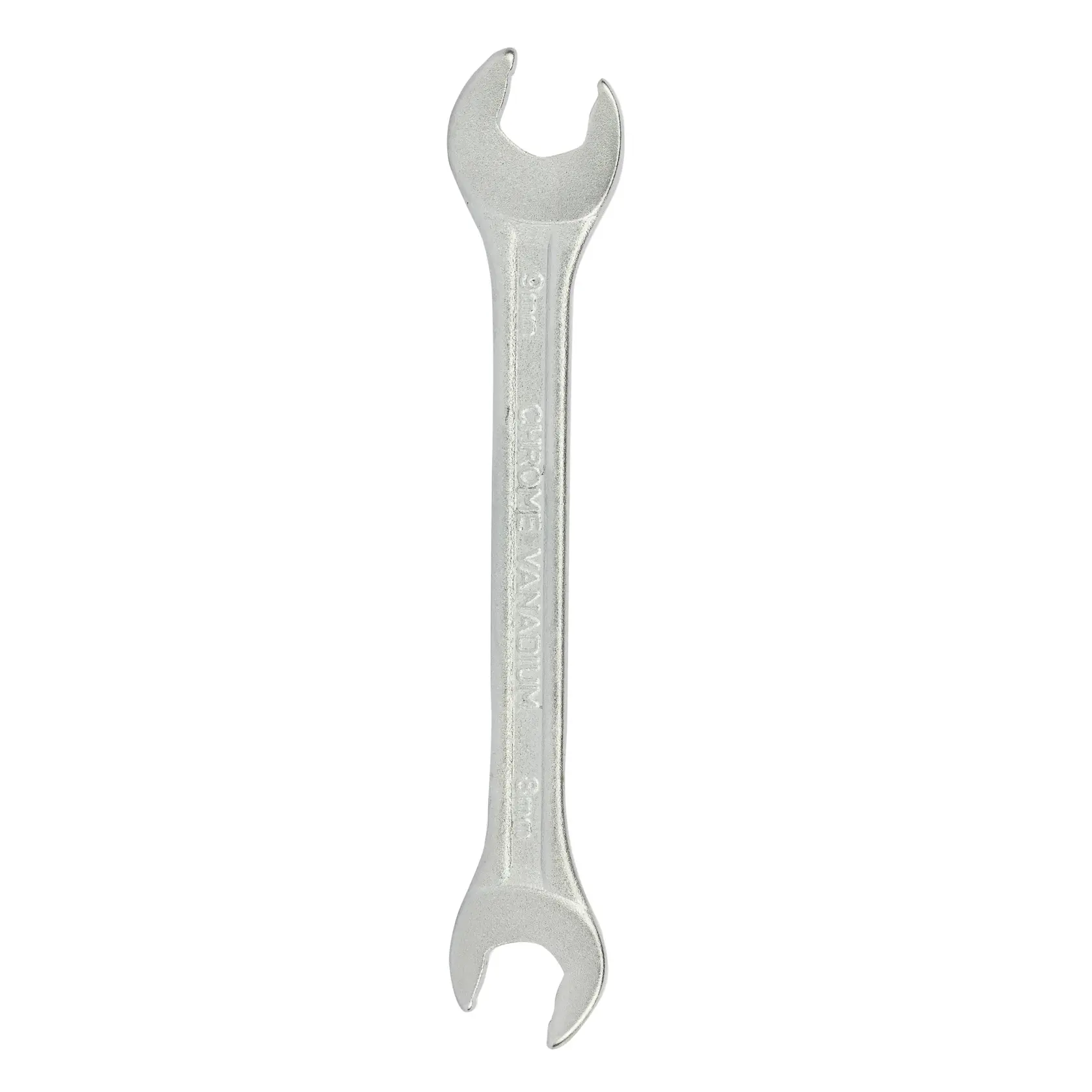 STANLEY 70-367E open end wrench silver finish, front angle, hand tool for tightening or loosening bolts.