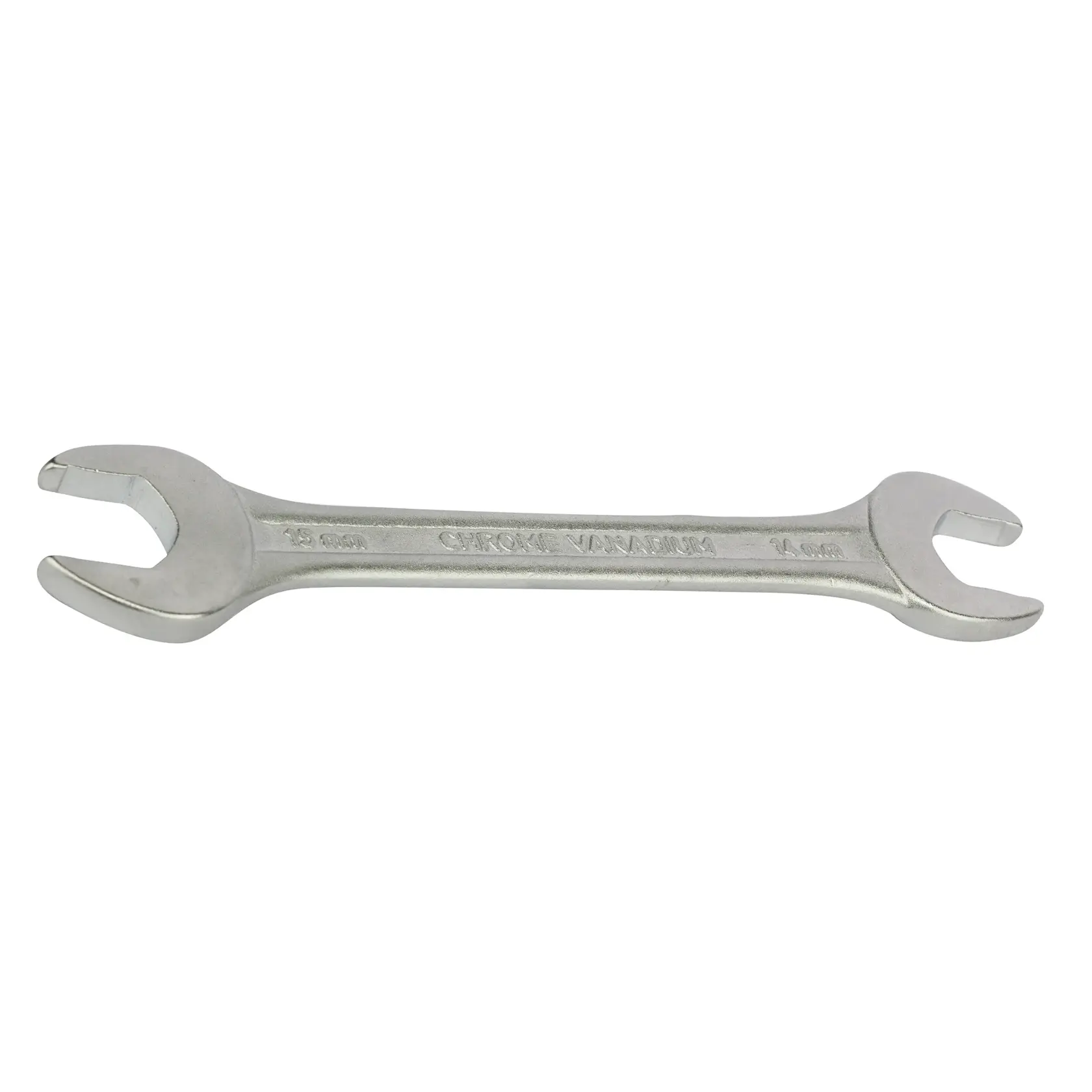 STANLEY 70-370E open-end wrench, silver, double-ended, shown flat on white background, hand tool photography.
