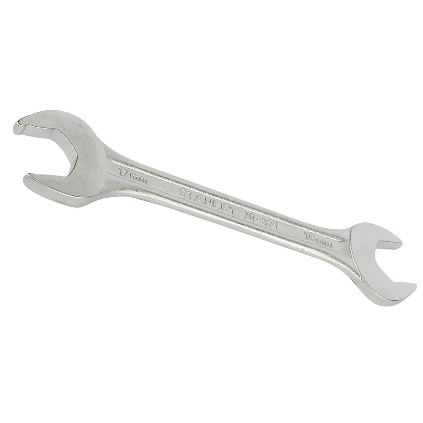 STANLEY 70-371E open-end wrench, silver metal finish, front angle on white background