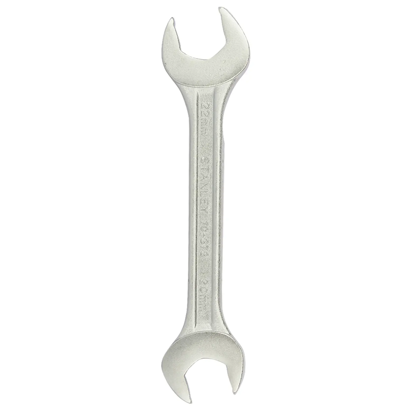 STANLEY 70-373E double open end wrench, silver, 22mm and 20mm, top view, hand tool.