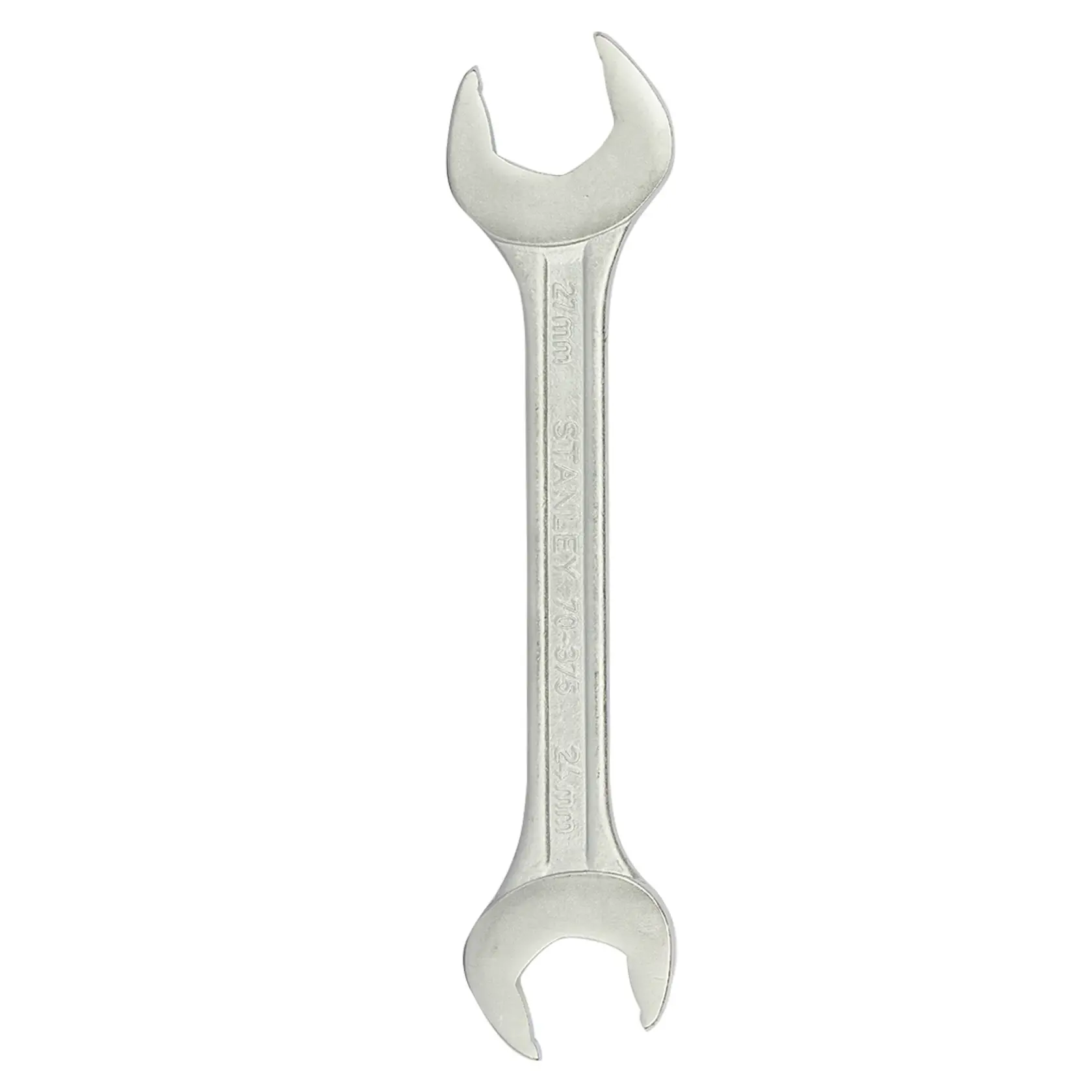 STANLEY 70-375E open-end wrench, 12mm, silver, photographed from top on white background.