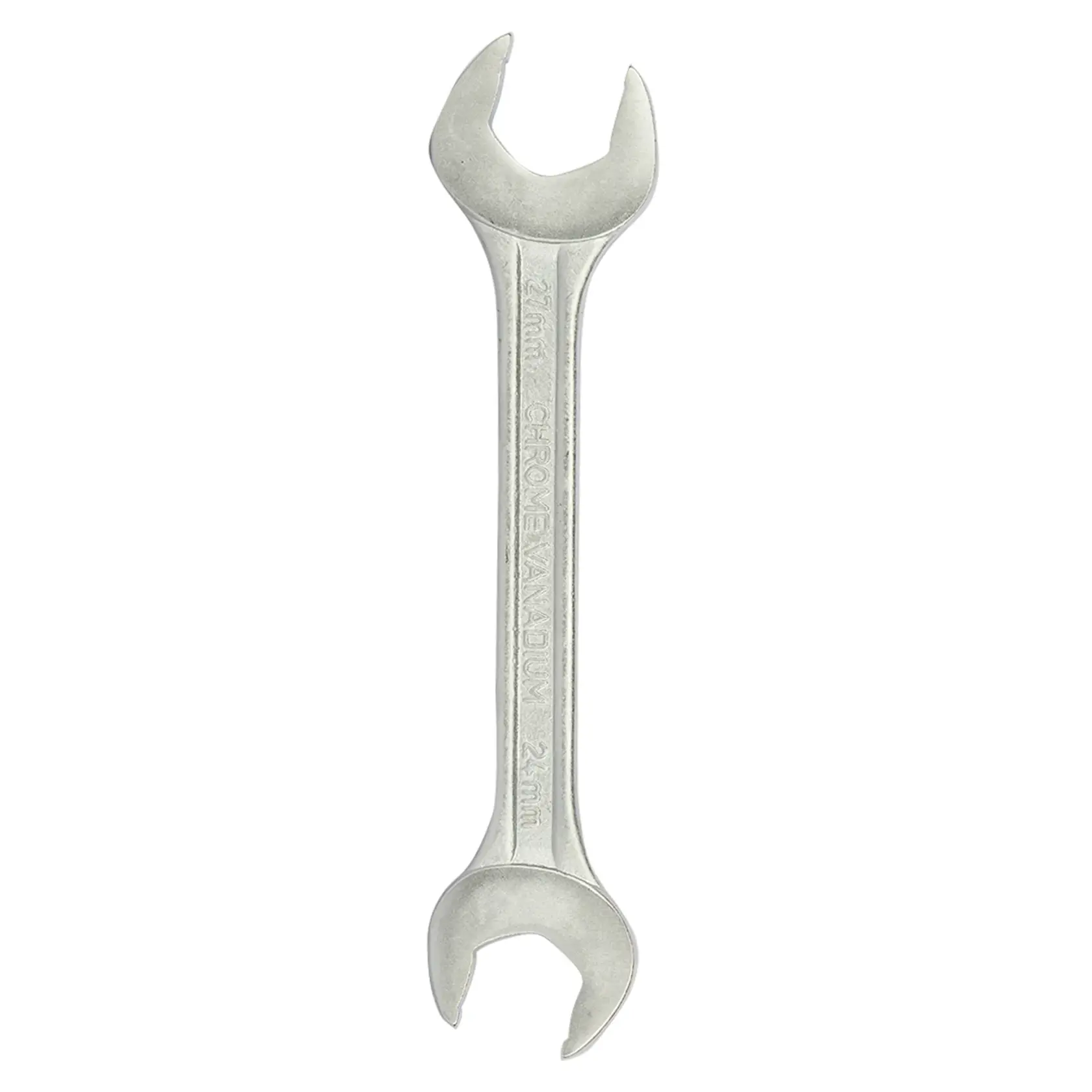 STANLEY 70-375E open-end wrench, silver tone, photography, front angle, 24mm size, tool category.