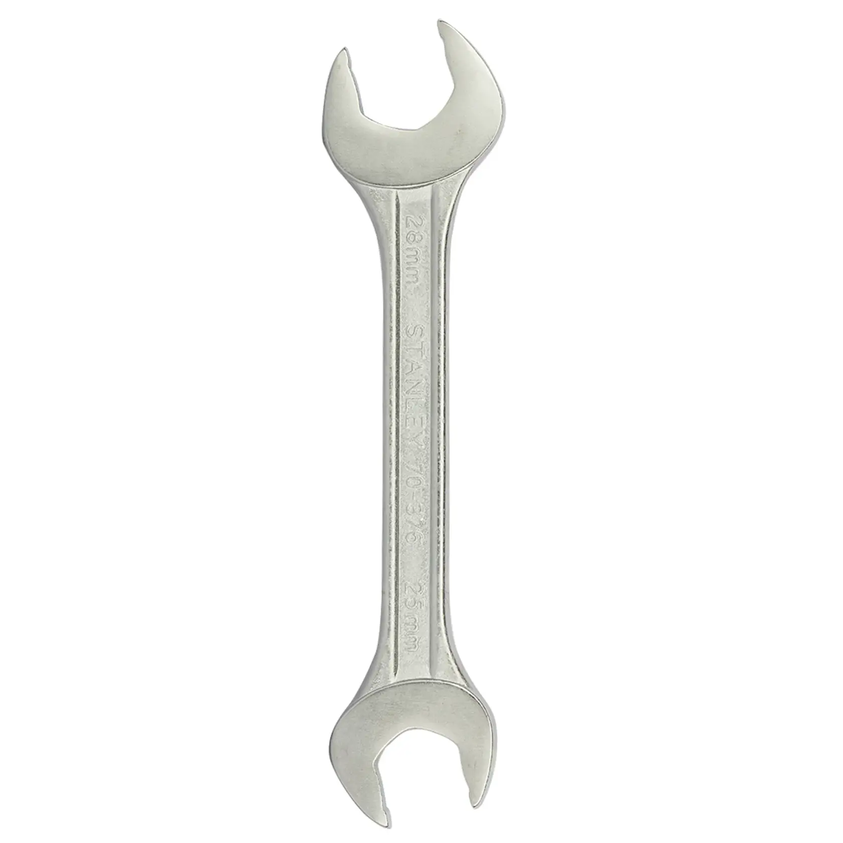 STANLEY 70-376E double open end spanner, silver, top-down angle, hand tool photography