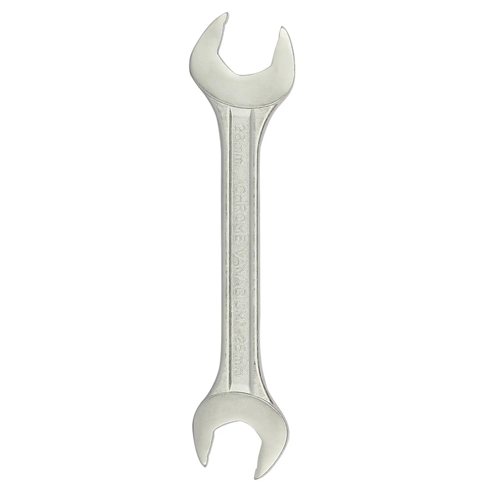 STANLEY 70-376E open-end wrench, silver metal, dual-ended, top-down view, white background.
