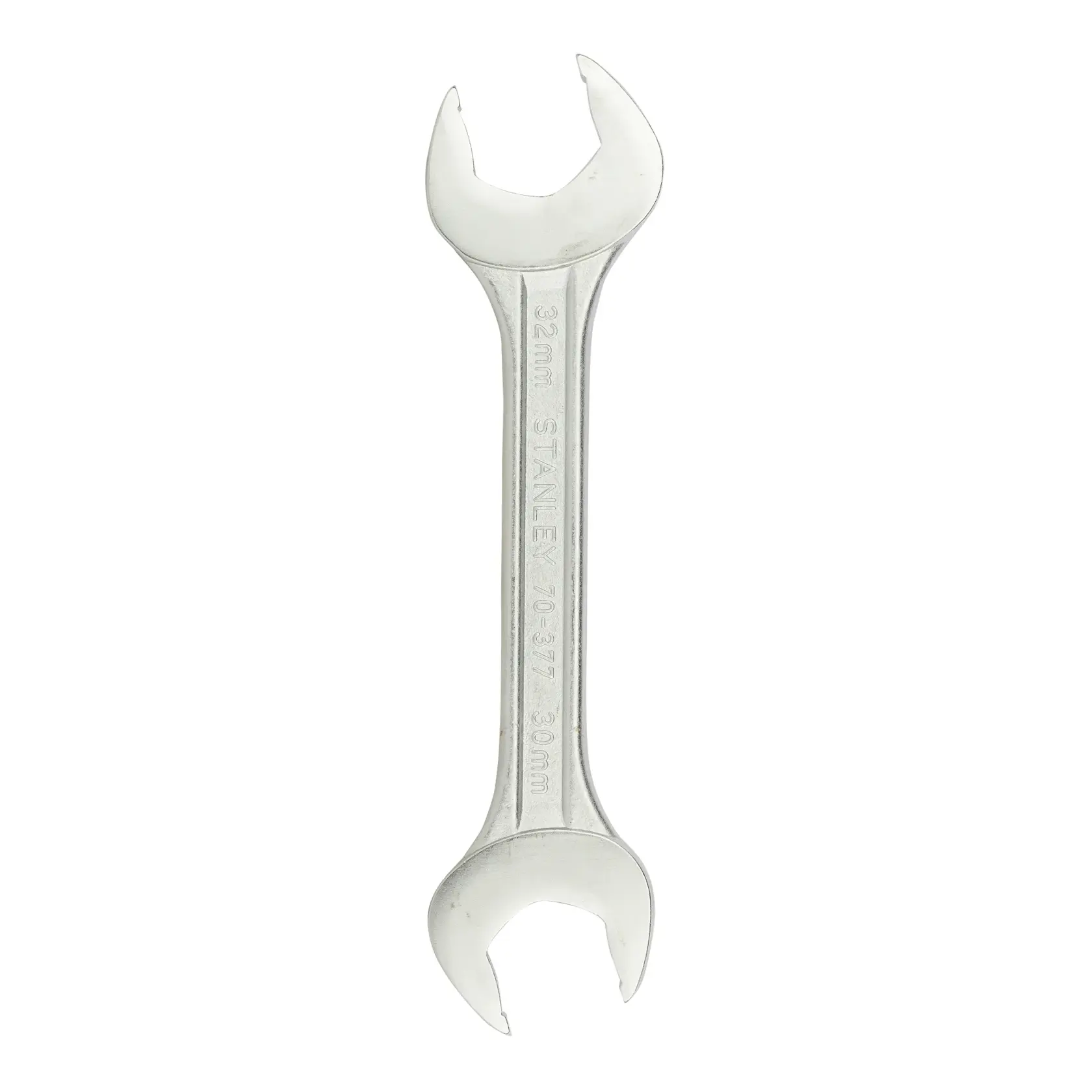 STANLEY 70-377E double open end wrench, 30mm x 32mm, silver finish, top view, hand tool.