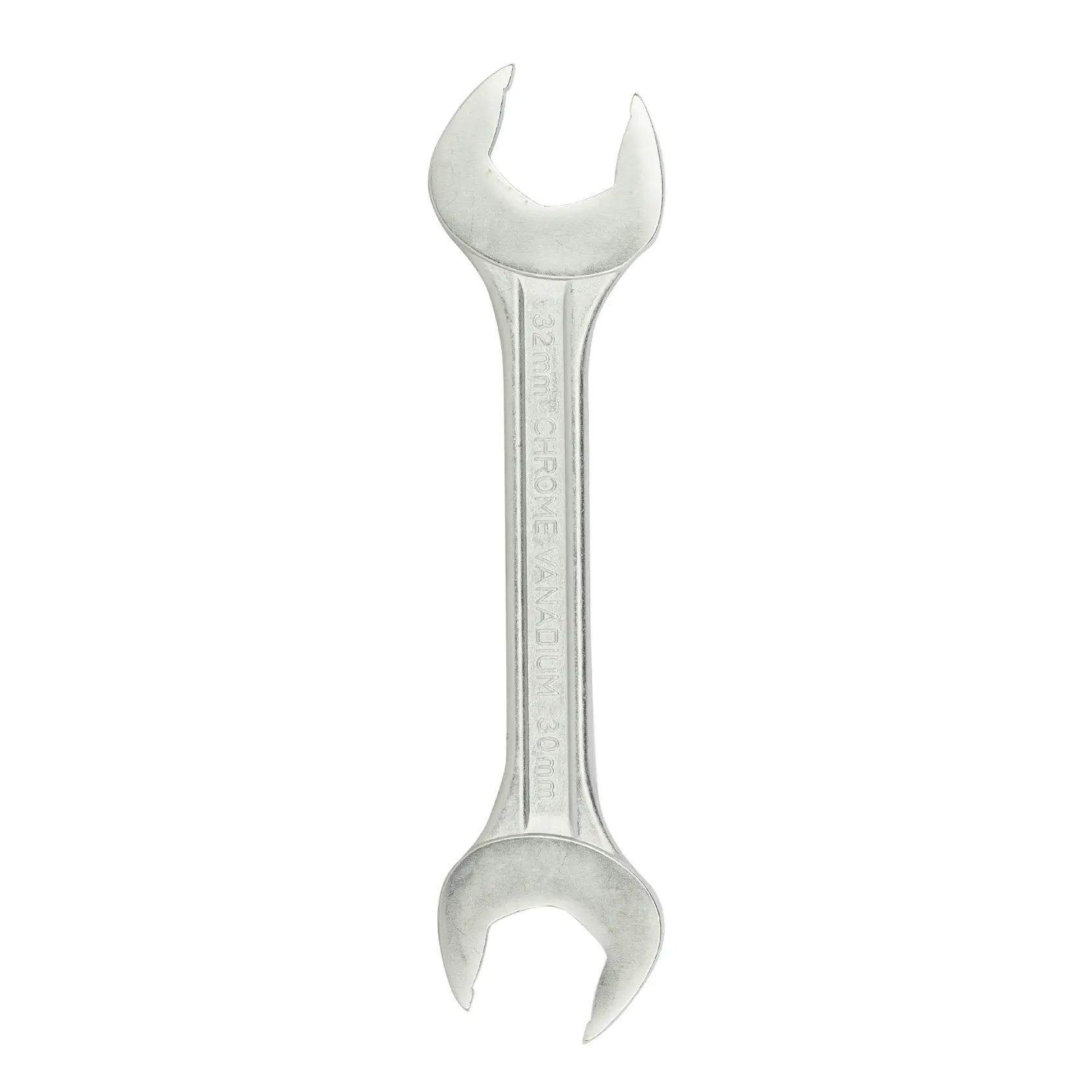 STANLEY 70-377E double open-end wrench, 32mm x 30mm, silver, product photography, top view.