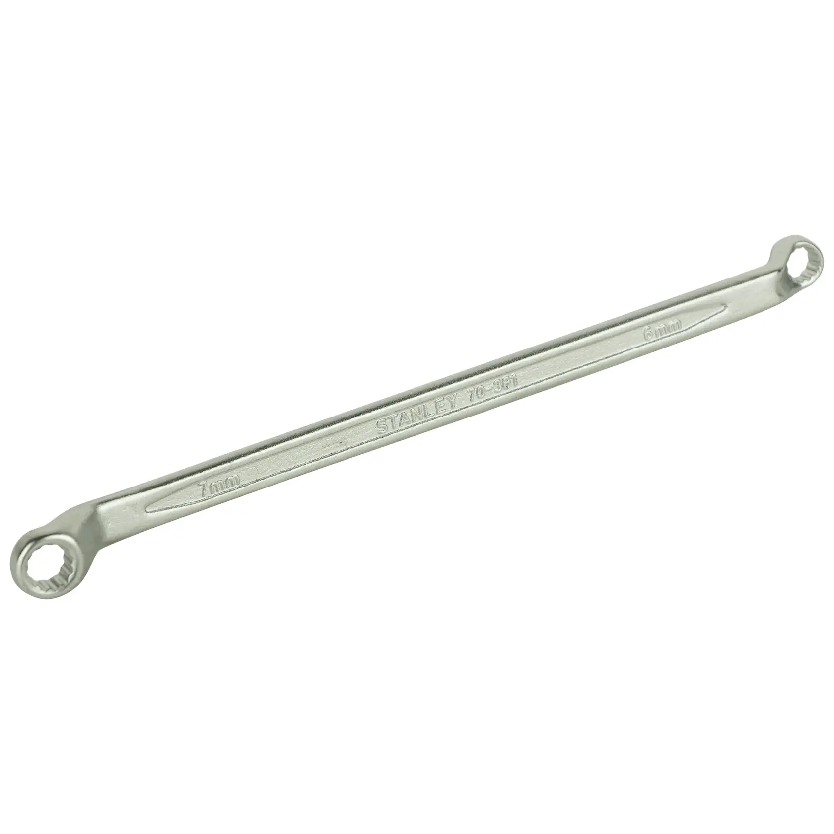 Stanley double-ended ring spanner, metal, sizes 6mm and 7mm, slim design for precision work.