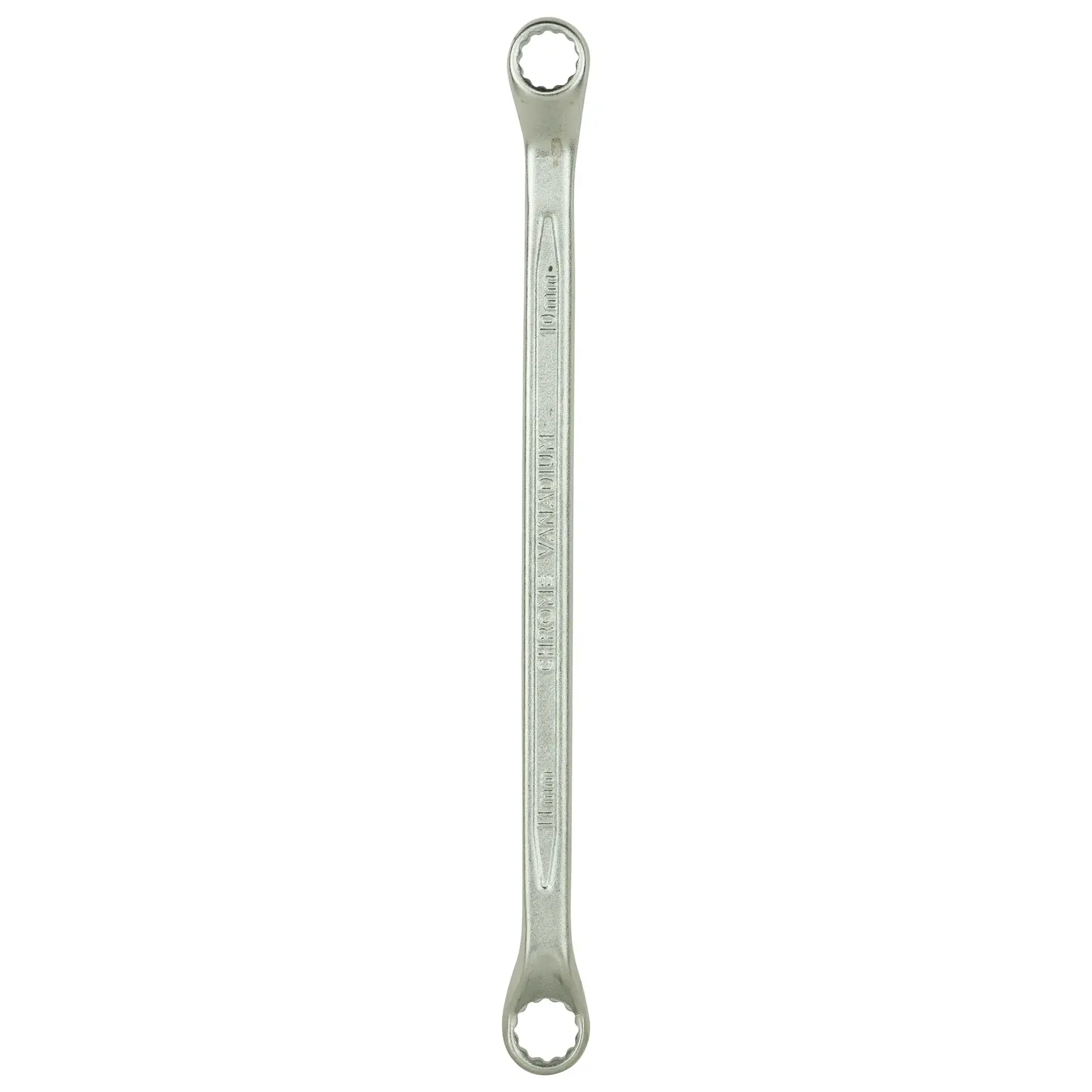 A silver Stanley double-ended box wrench, displayed vertically on a white background.