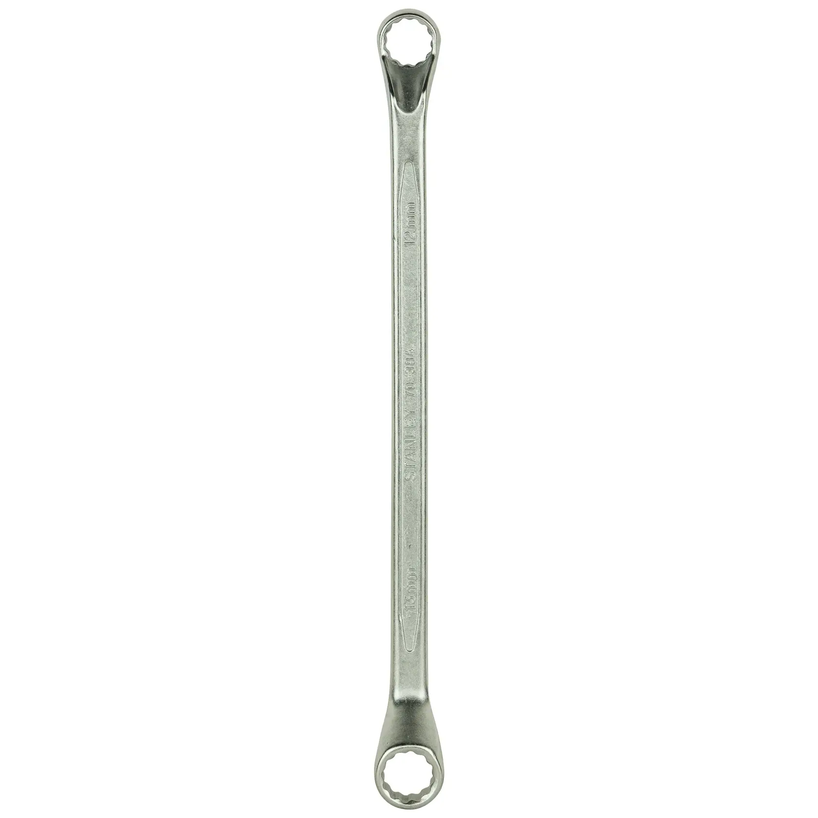 Stanley double-ended box wrench made of metal, used for tightening or loosening nuts and bolts.