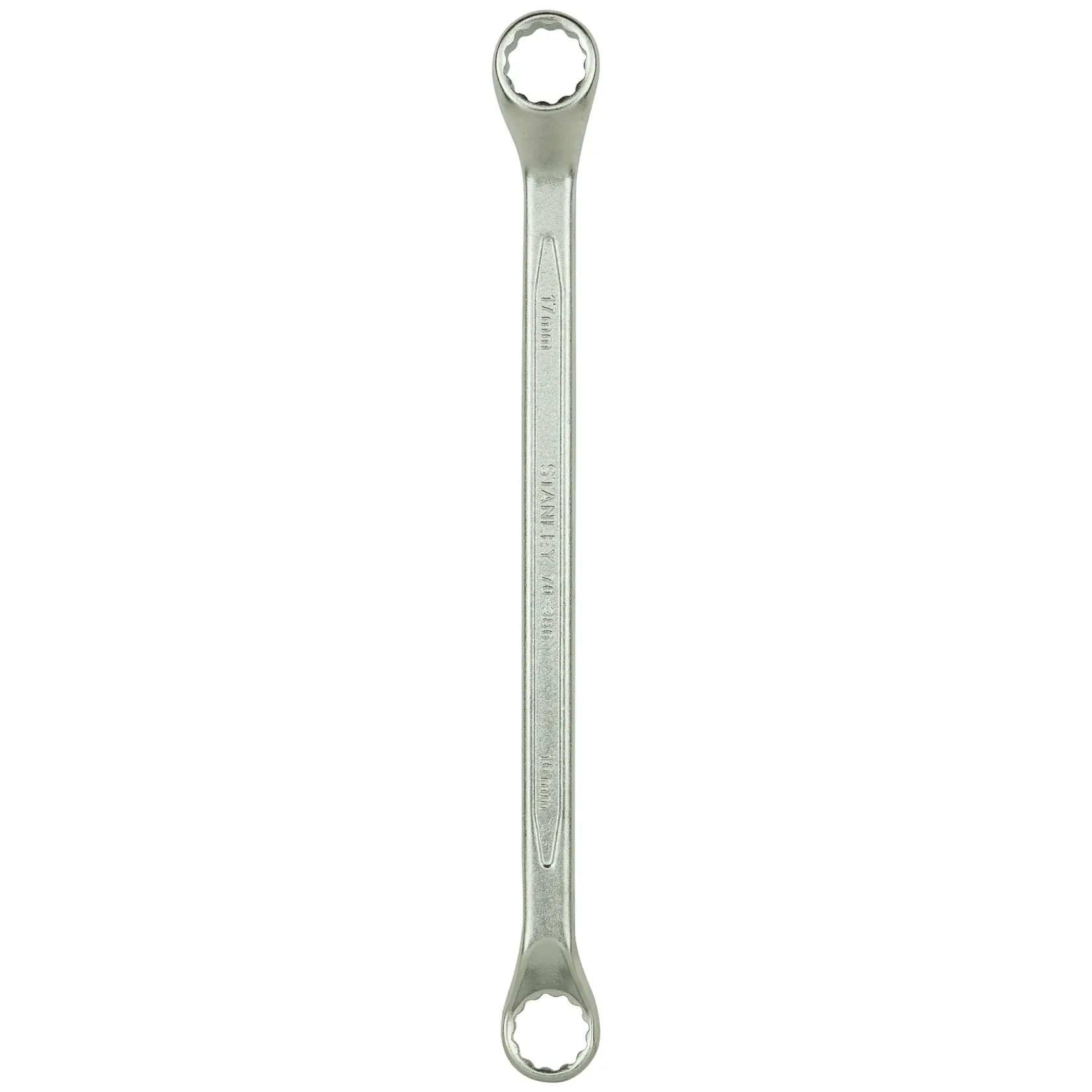Double-ended metal box wrench with circular heads, suitable for tightening bolts and nuts.