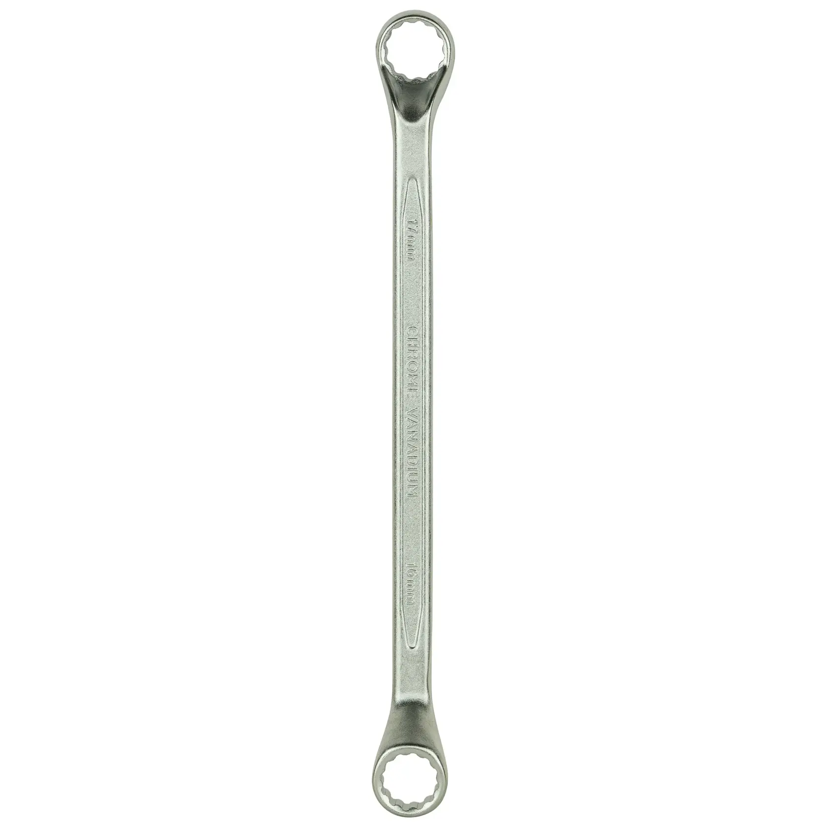 A silver double box-end wrench for tightening or loosening nuts and bolts, photographed on a white background.