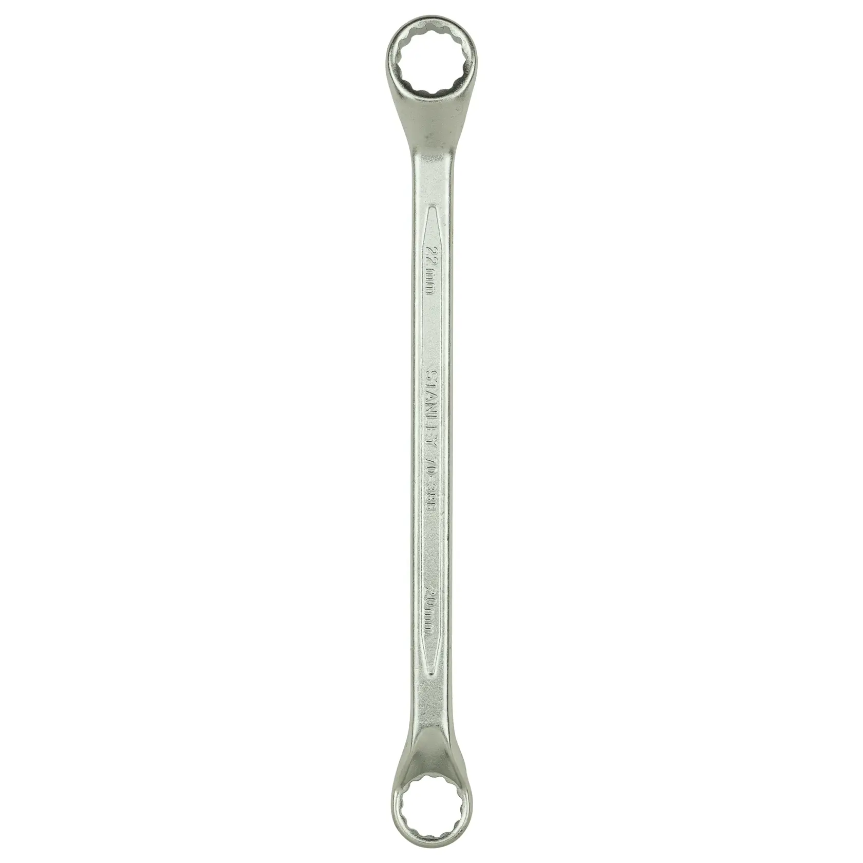 STANLEY 70-388E box-end wrench, silver, dual head, tool category, top view on white background.