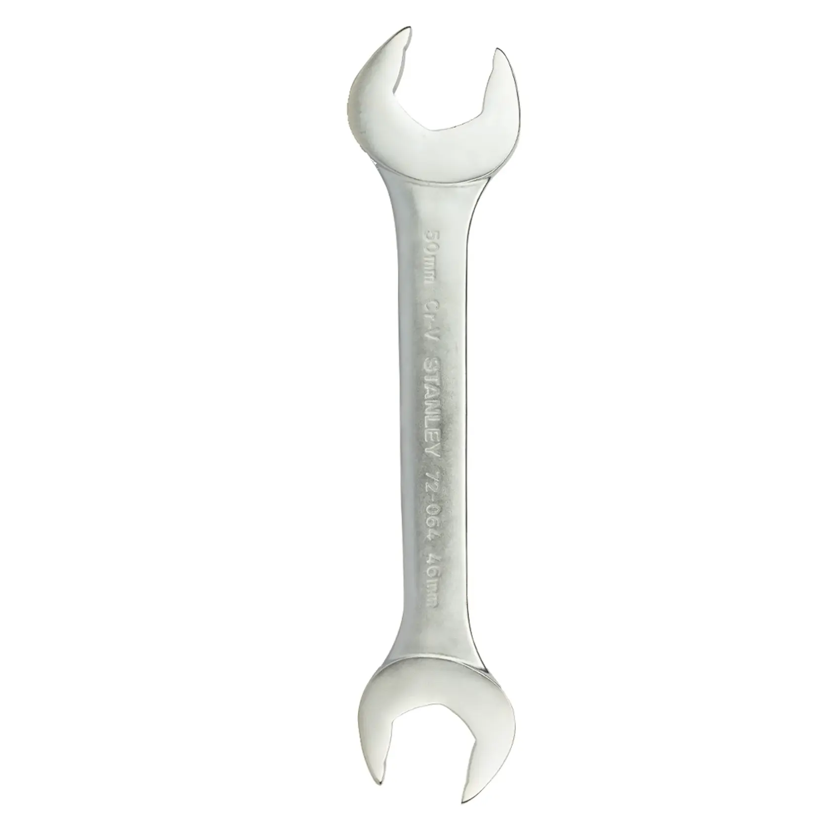 STANLEY 72-064 double open end wrench, silver metal finish, shown from top on white background.