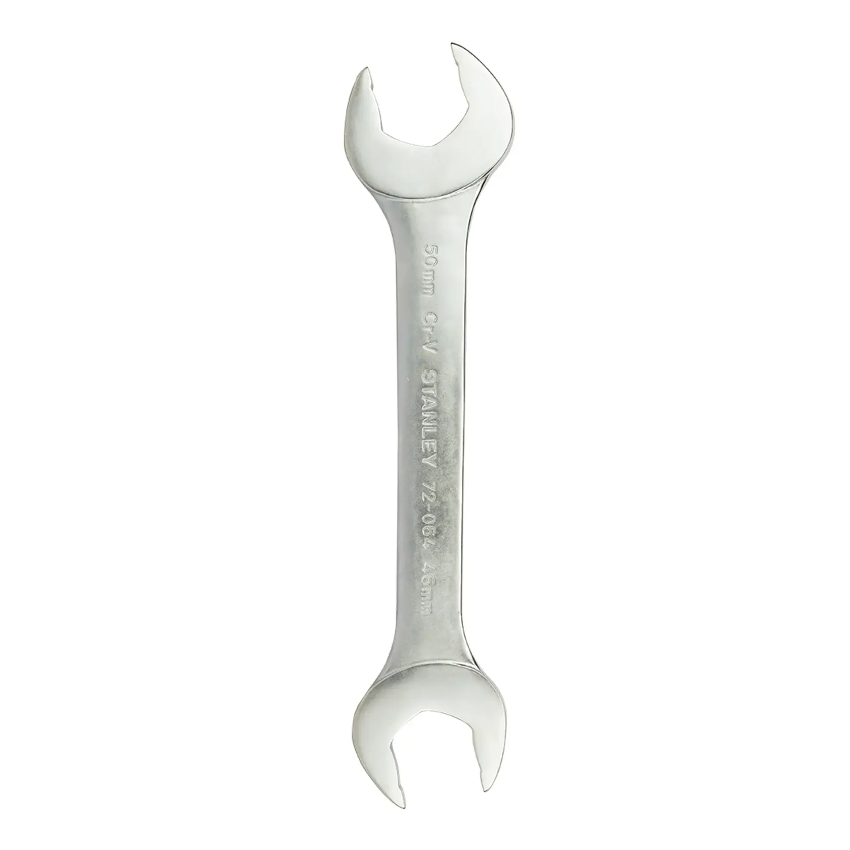 STANLEY 72-064 open-end wrench, dual head, silver finish, product photography, top view