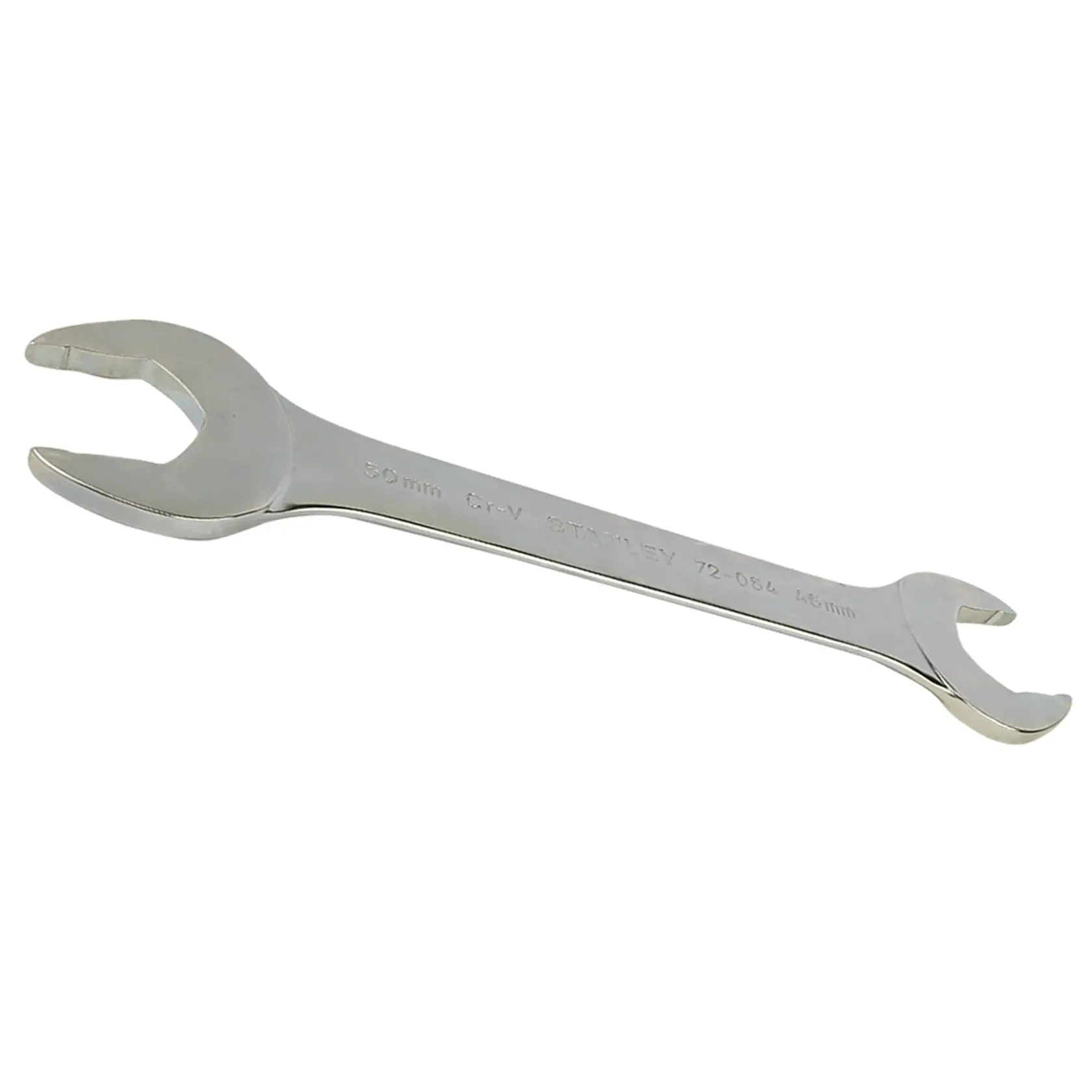 STANLEY 72-064 double open-end wrench, silver, photography, angled view on white background.