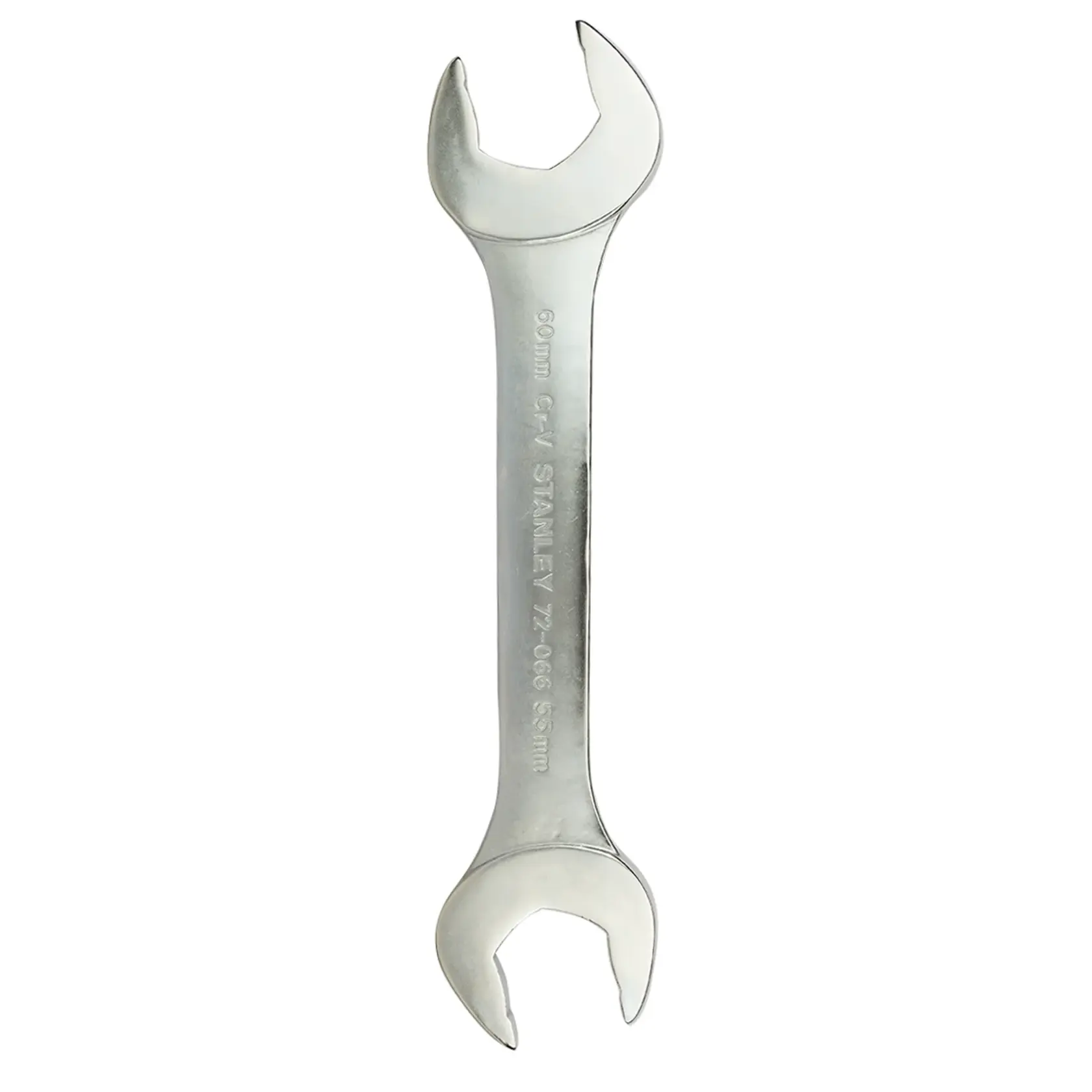 STANLEY 72-066 open-end wrench, silver, dual-end, top view, hand tool.