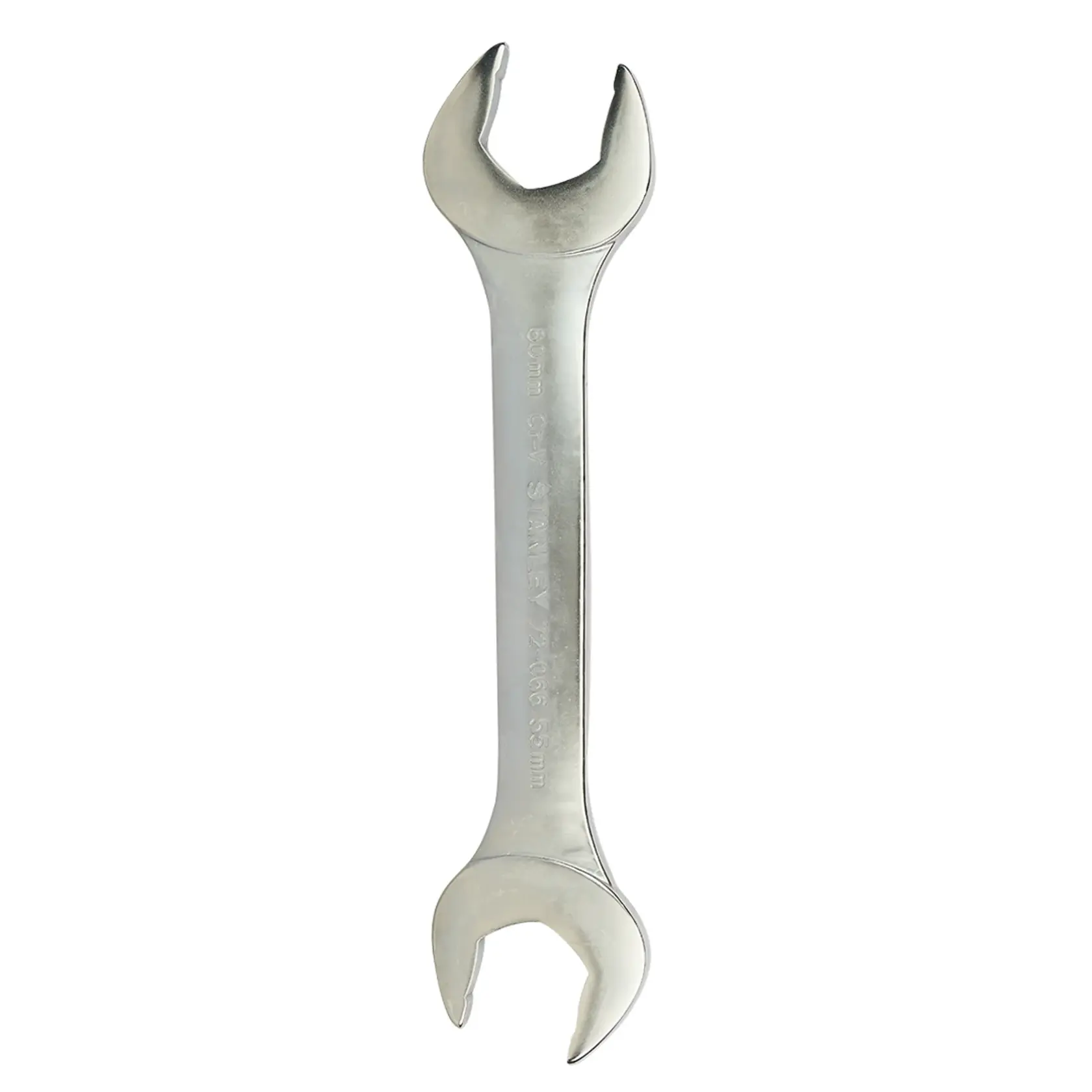 STANLEY 72-066 open-end wrench, silver, double head, product photo on white background.