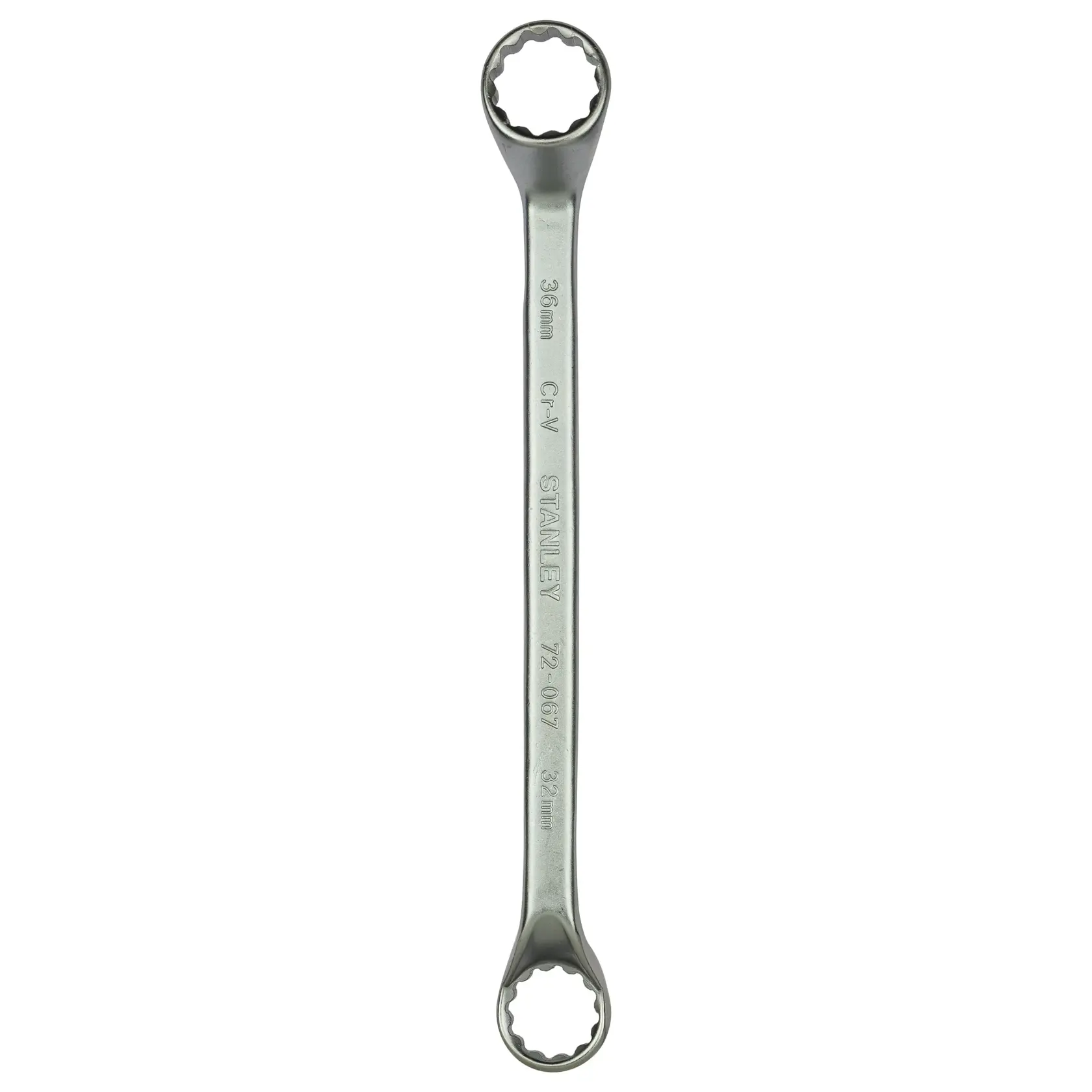 Stanley double-ended box wrench, sizes 36mm and 32mm, metal tool for tightening or loosening nuts and bolts.