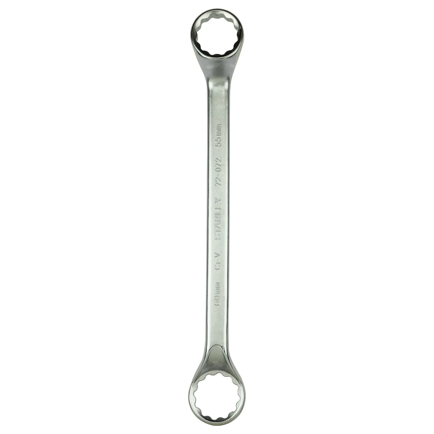 Stanley double-ended box wrench tool made of metal, shown vertically against a white background.