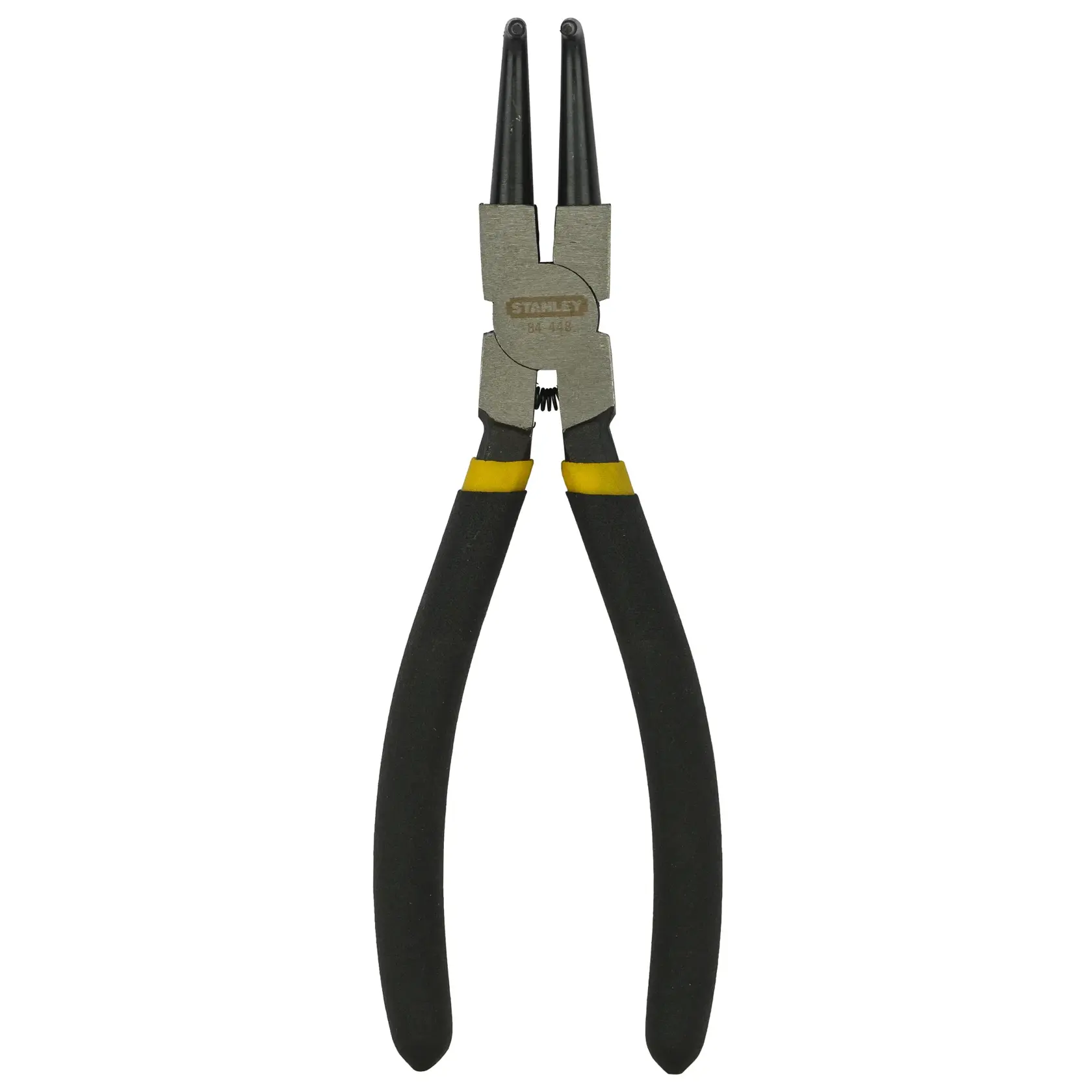 Stanley circlip pliers with black handle grips and angled tips, suitable for precision tasks and photography tools.