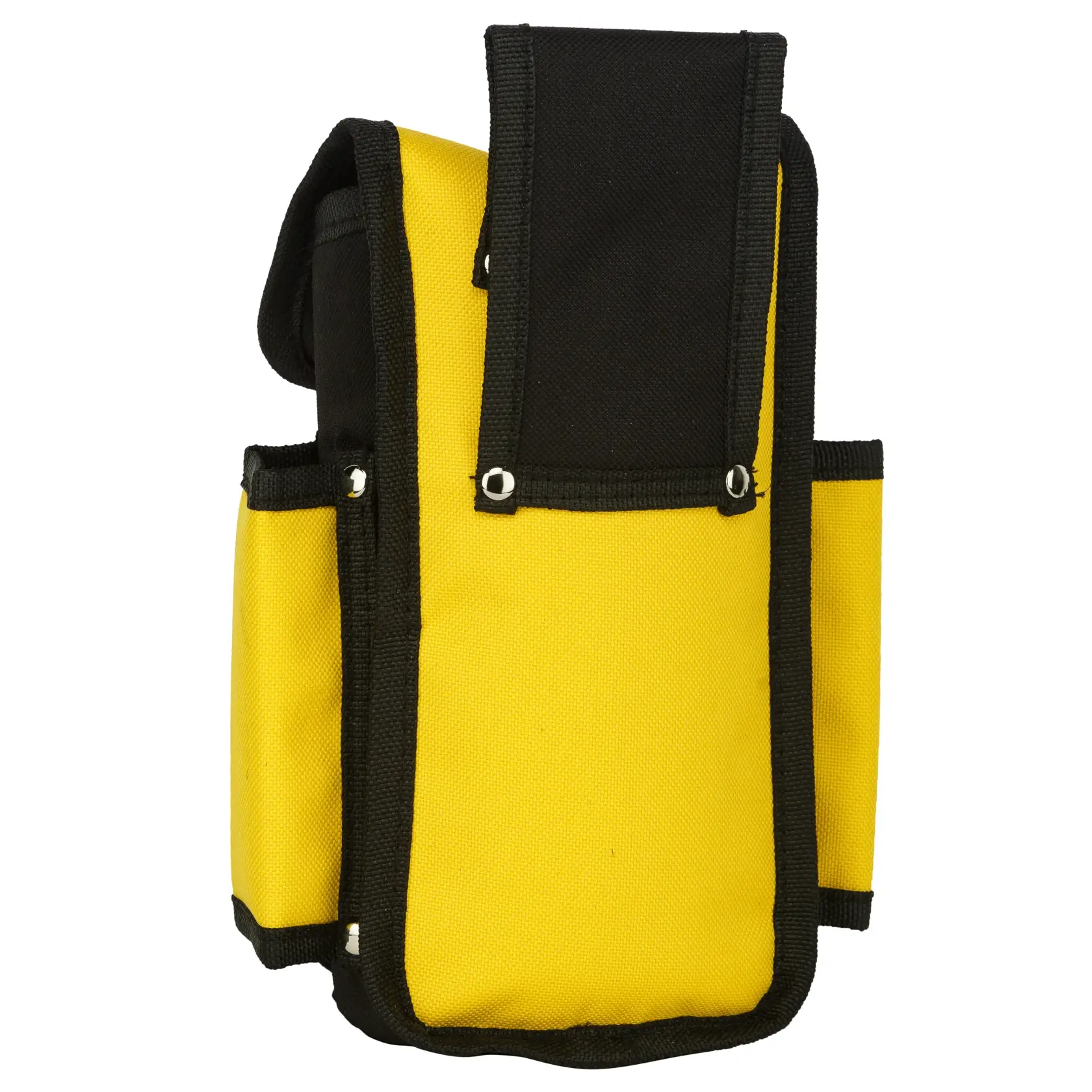 Yellow and black Stanley tool pouch with multiple pockets for organizing small tools or accessories.