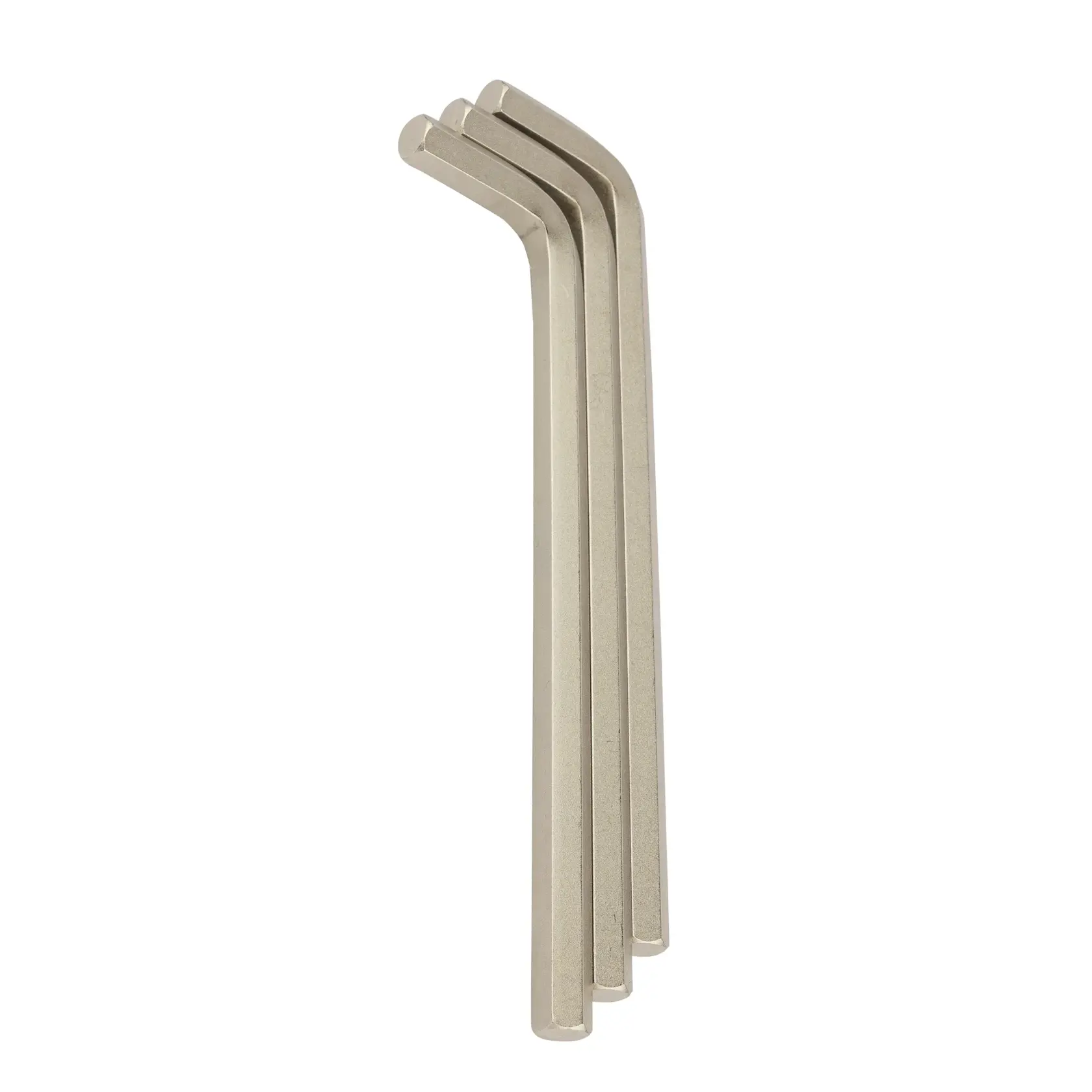 STANLEY 94-149 set of three silver hex keys, L-shaped, front angle, on white background.