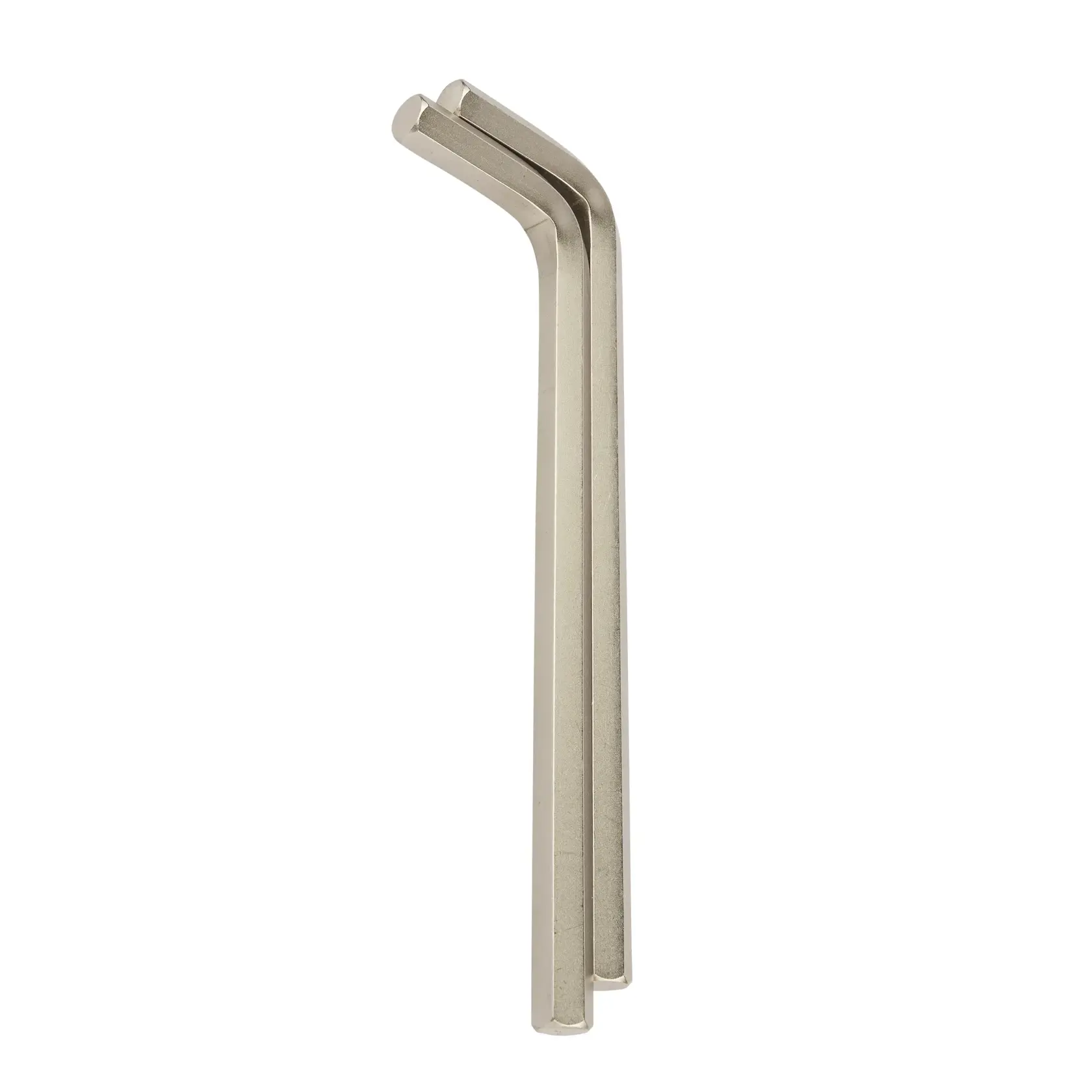 STANLEY 94-150 hex key set, two silver L-shaped wrenches, top view, white background.