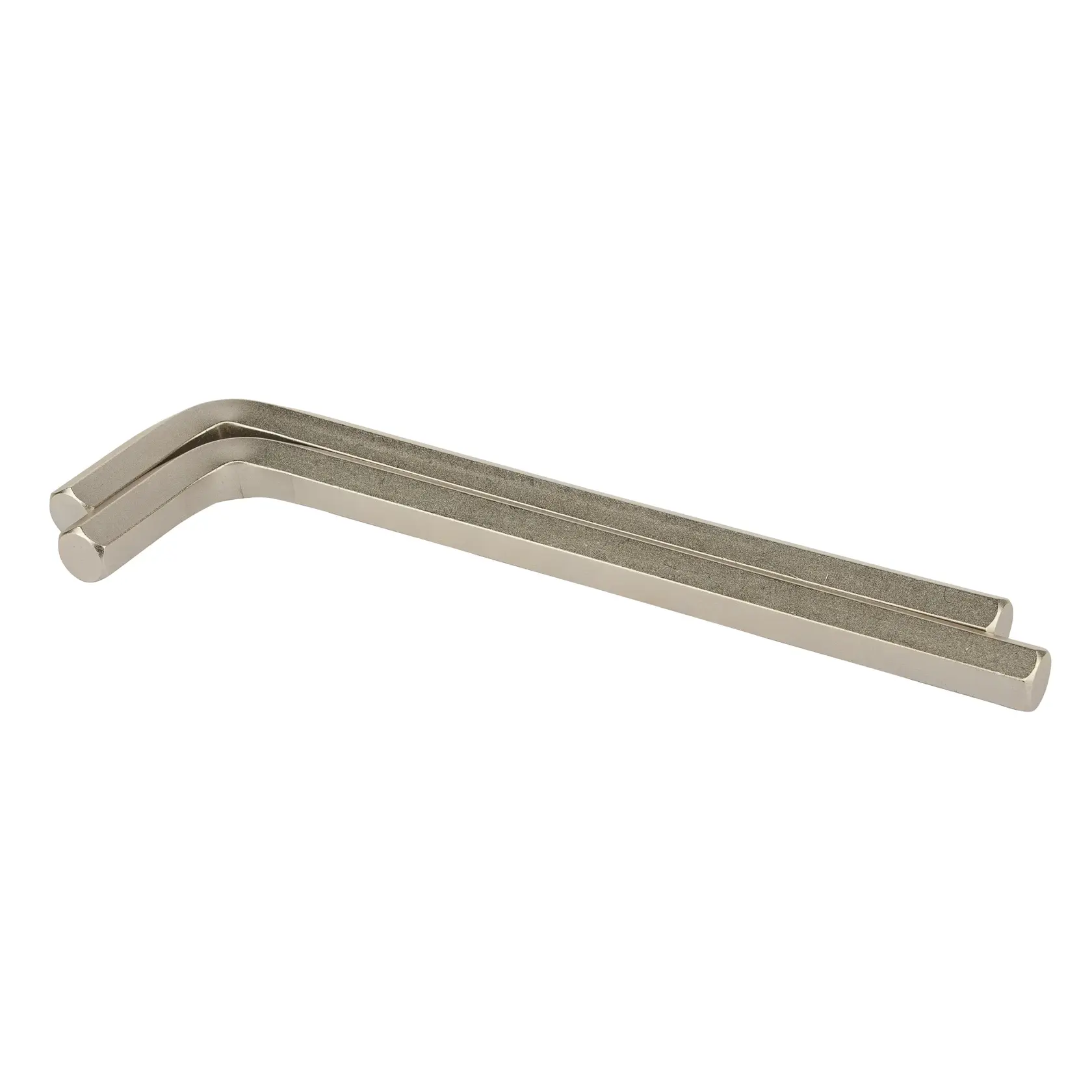STANLEY 94-151 hex key set, two silver L-shaped wrenches, tool category, side angle on white background.