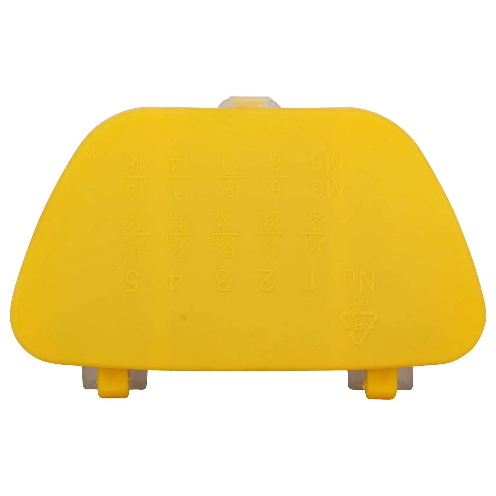 Stanley 94-171 yellow plastic gauge for photography with embossed measurement markings on front.