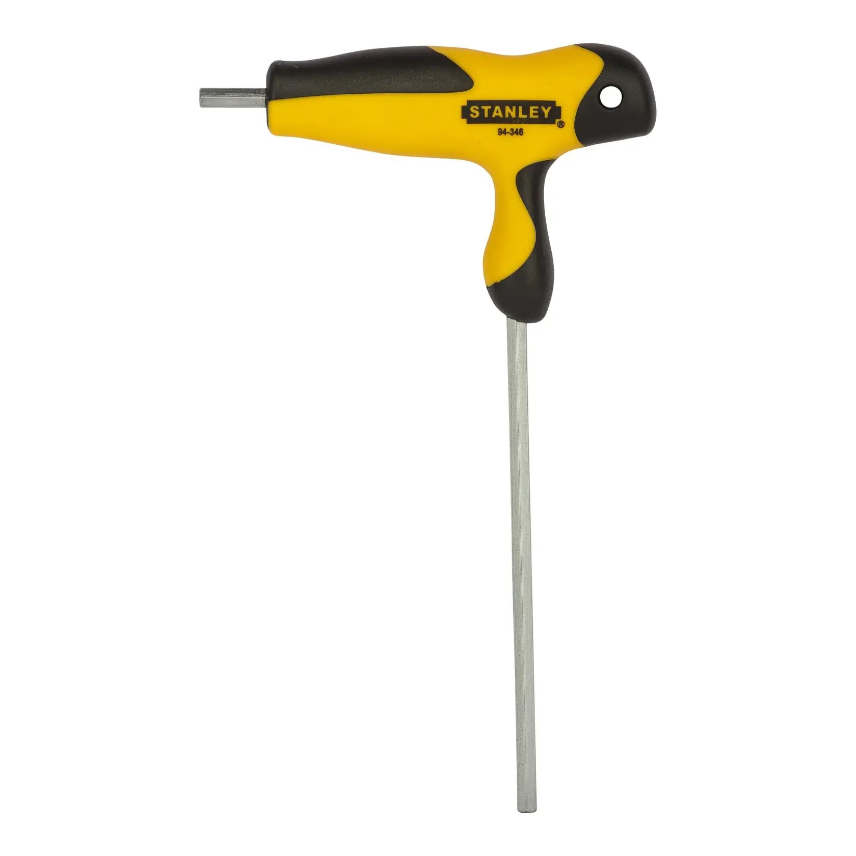 Stanley 94-346 T-handle hex key with yellow and black grip, used for tightening or loosening hex screws.