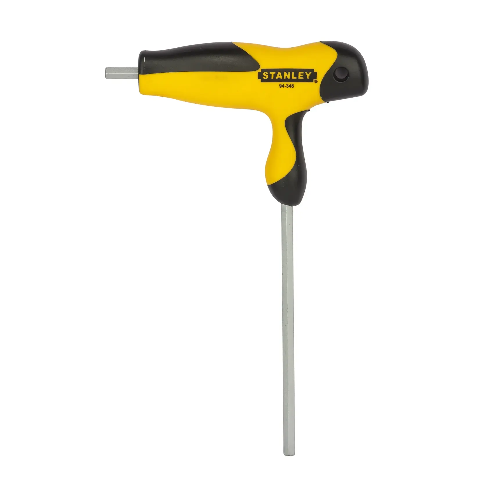 STANLEY 94-348 T-handle hex key with yellow and black grip, product side angle on white background.