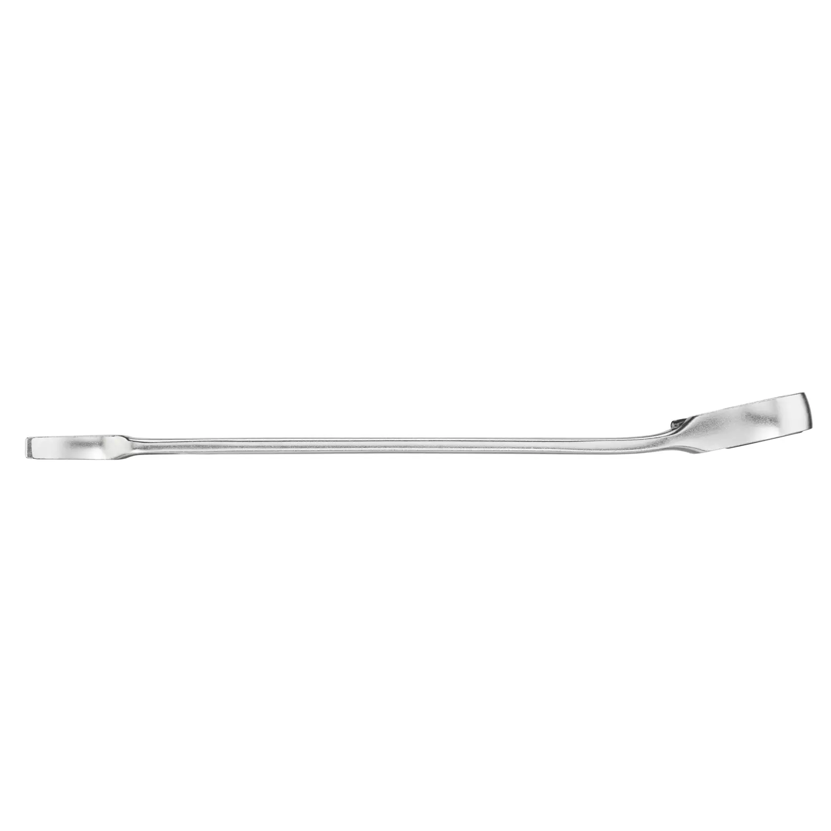STANLEY FMMT13083-0 chrome finish pry bar, side view, showing curved ends and flat shaft.