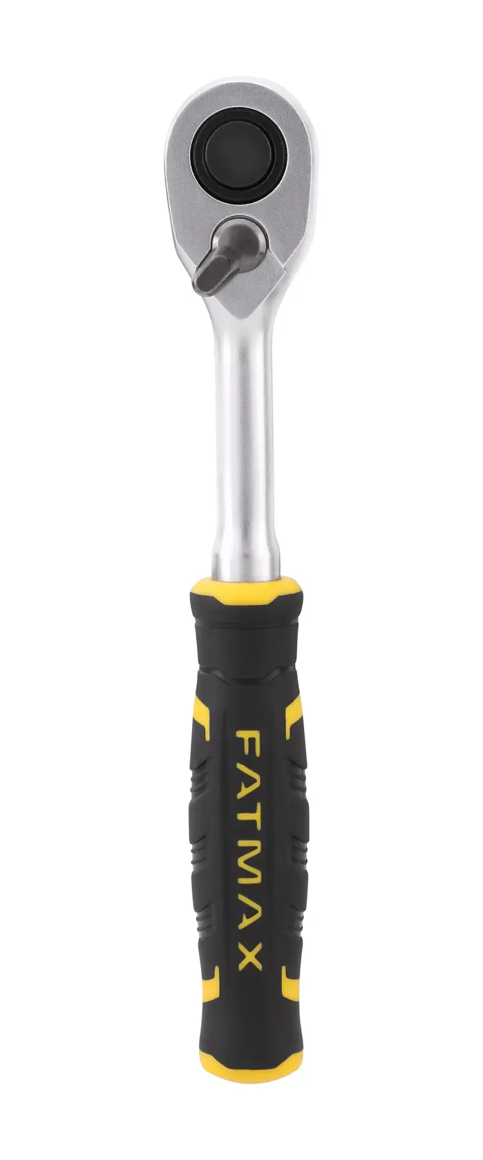 Photo of STANLEY FMMT82678-0 ratchet wrench with black and yellow FATMAX handle, front view on white background.