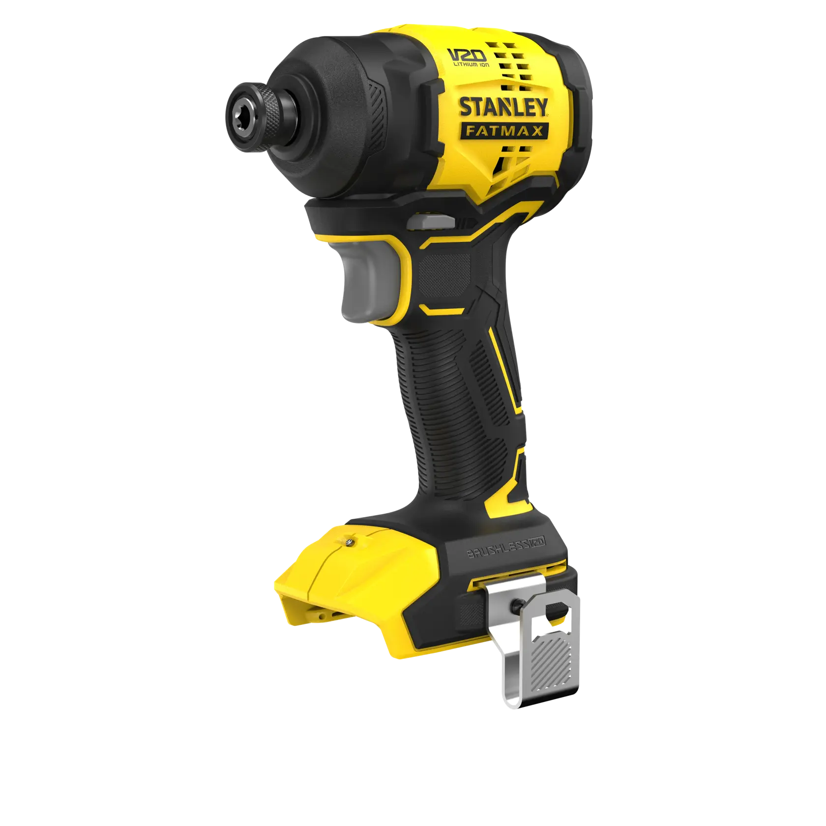 STANLEY SBI811B-B3 cordless impact driver, yellow and black, front left angle on white background.