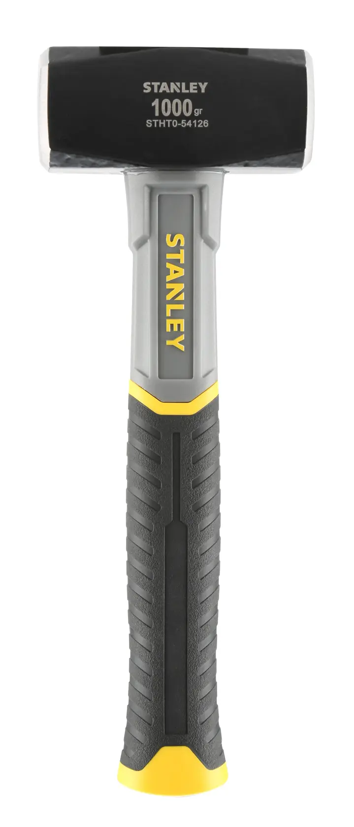 STANLEY STHT0-54126 sledge hammer, 1000g, black and yellow handle, front angle, white background.