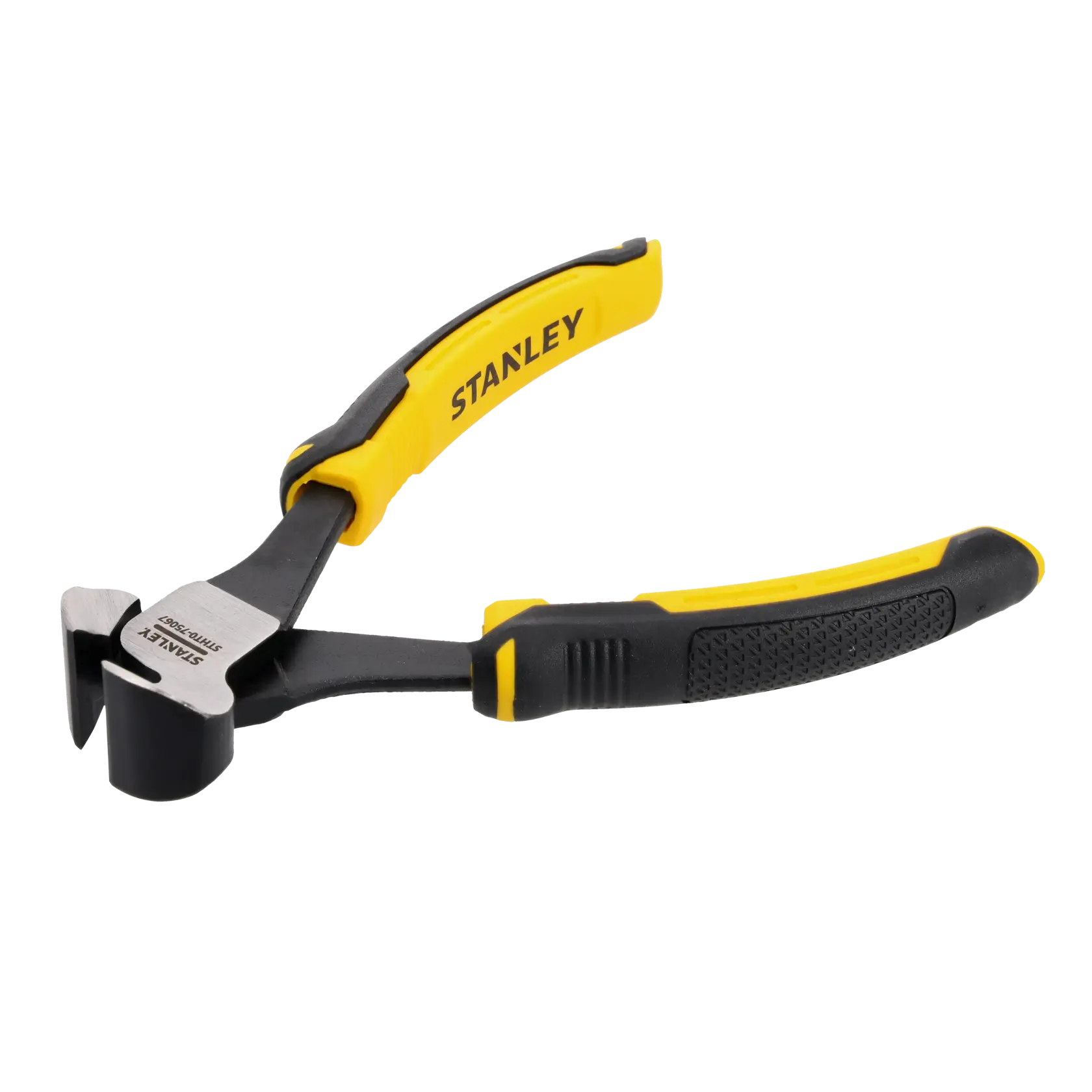Stanley cutting pliers with yellow and black ergonomic handles, designed for cutting wires and small materials.