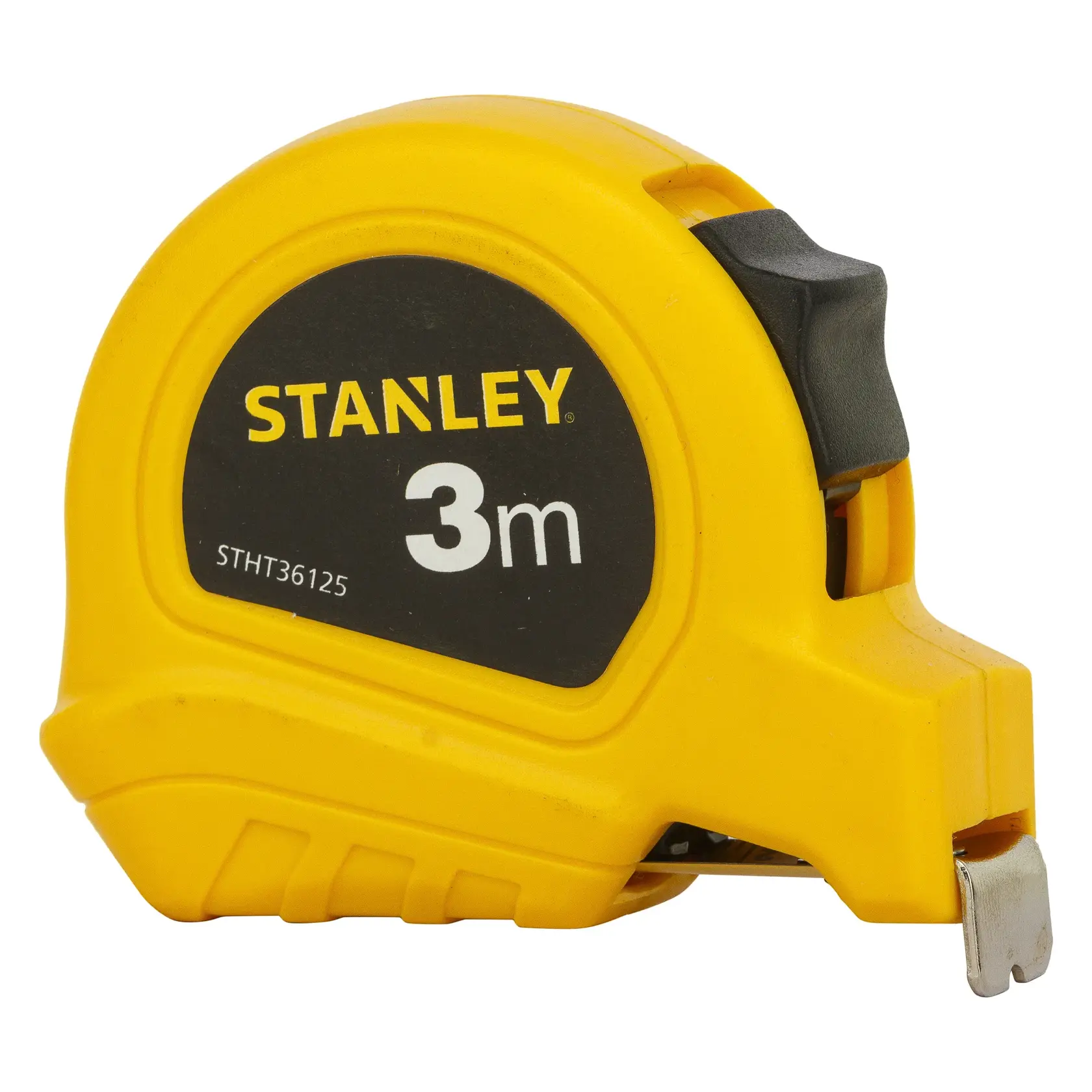 Photo of STANLEY STHT36125-812 3m yellow tape measure, product side view on white background.